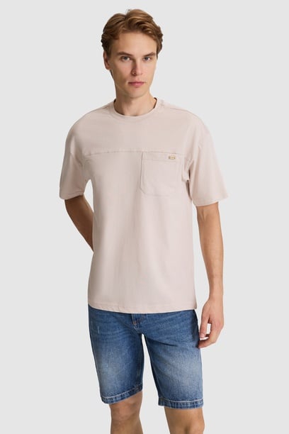 Erkek Taş Comfort Fit Bisiklet Yaka Tişört