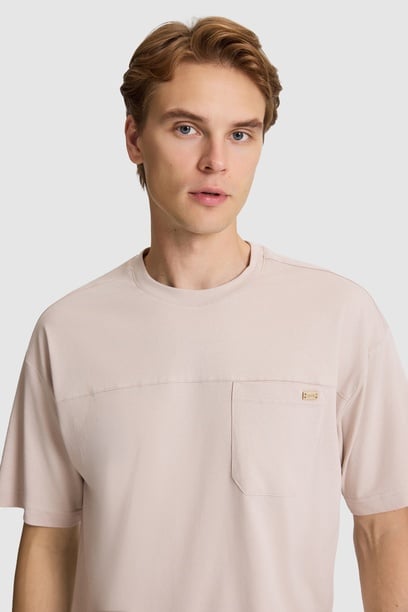 Erkek Taş Comfort Fit Bisiklet Yaka Tişört