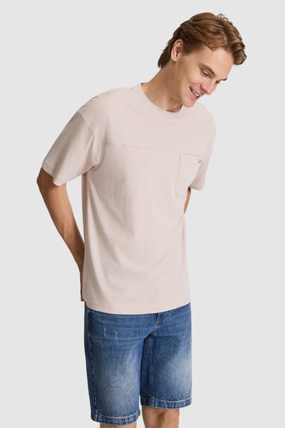 Erkek Taş Comfort Fit Bisiklet Yaka Tişört