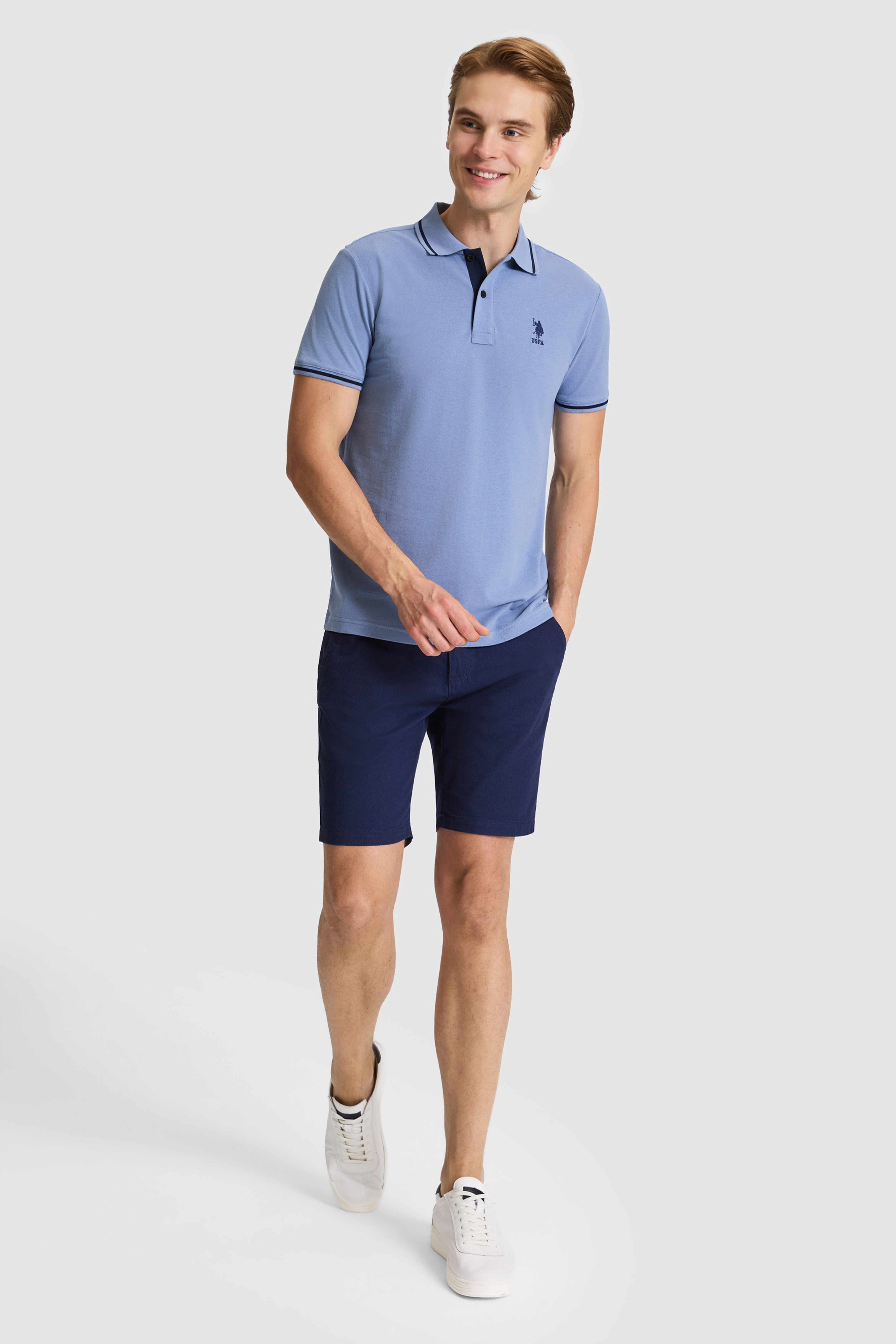Erkek İndigo Slim Fit Polo Yaka Basic Tişört