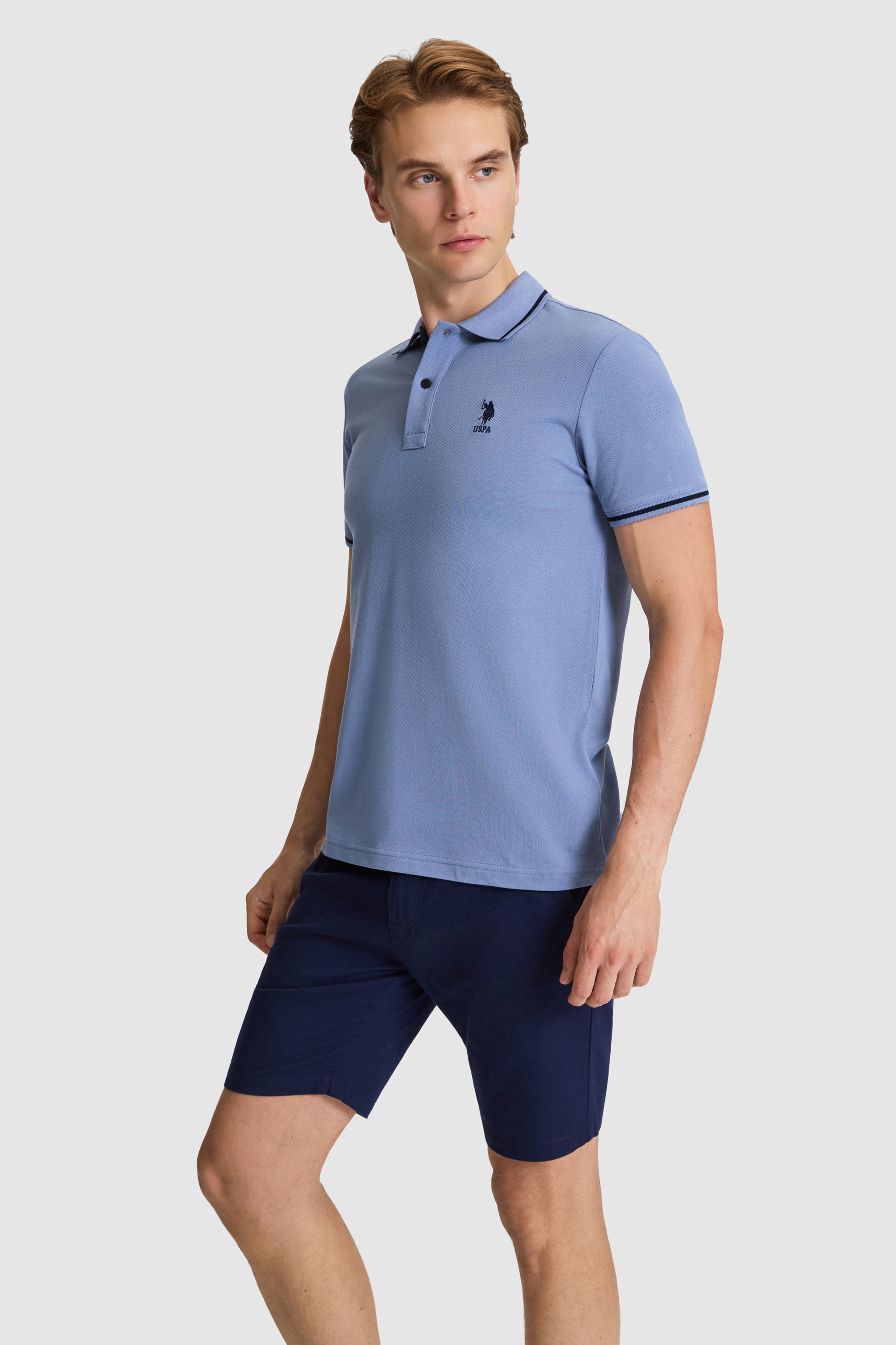 Erkek İndigo Slim Fit Polo Yaka Basic Tişört - Image 3