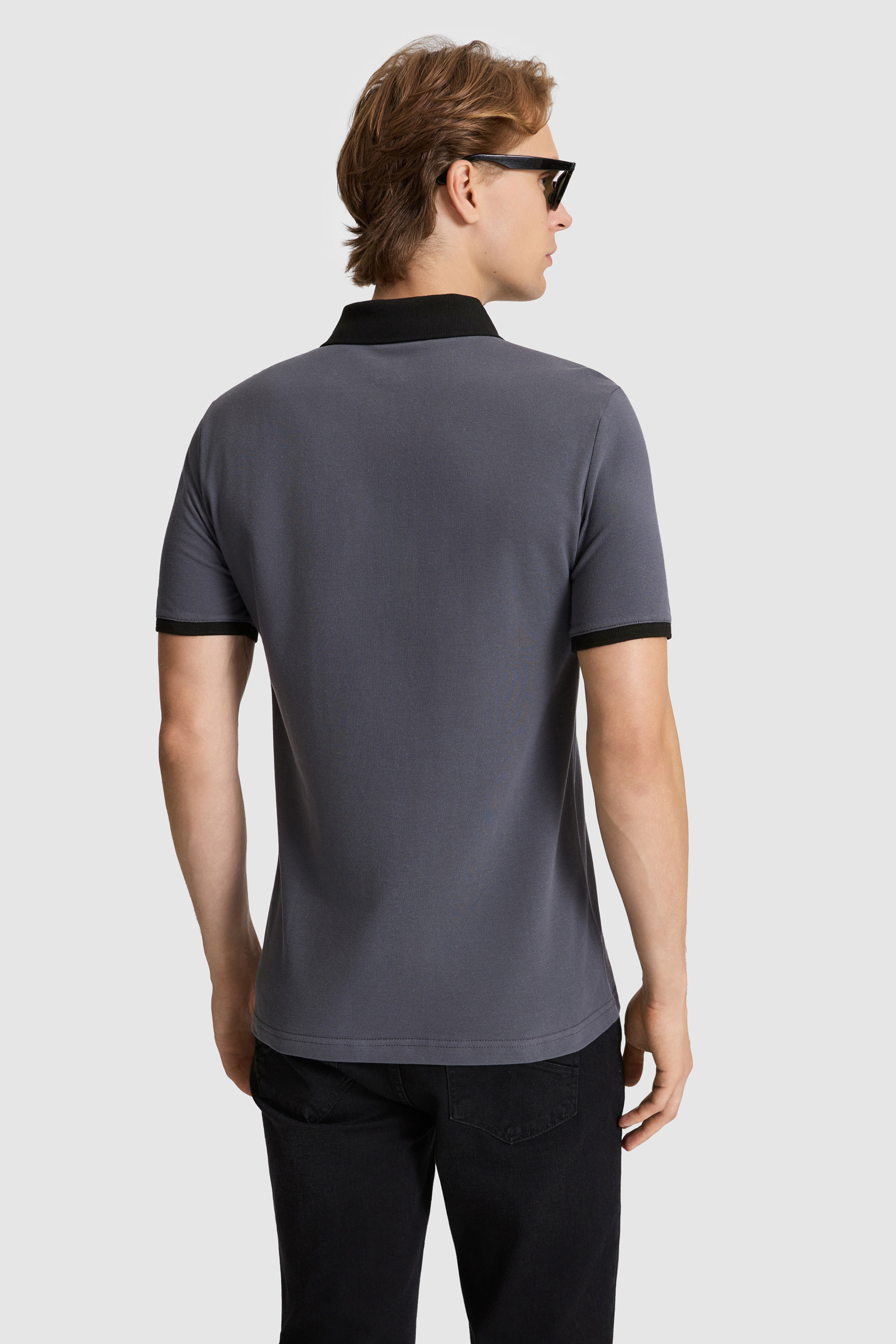 Erkek Antrasit Regular Fit Polo Yaka Basic Tişört - Image 5