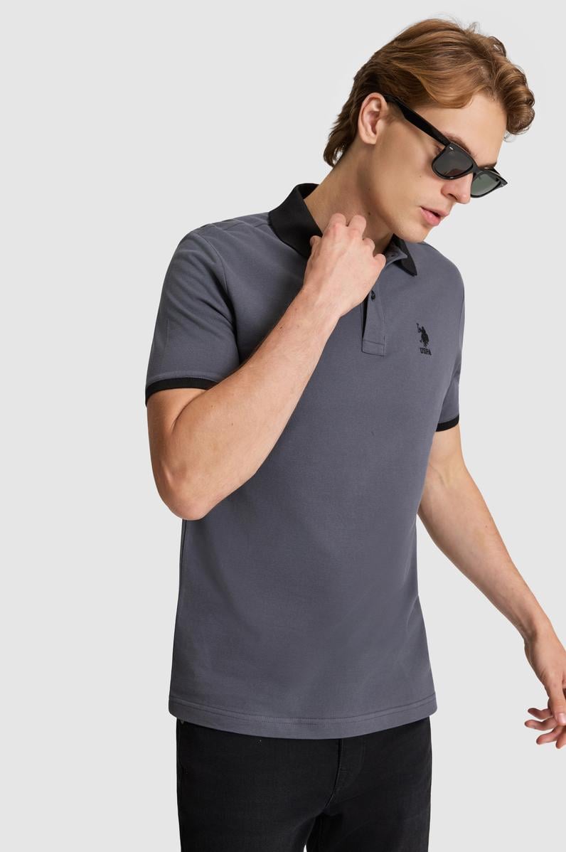 Erkek Antrasit Regular Fit Polo Yaka Basic Tişört