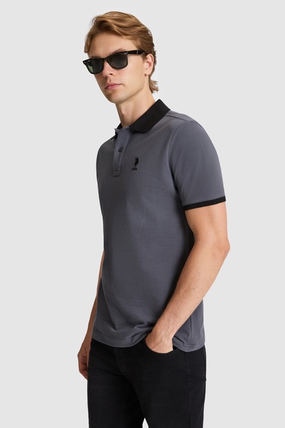Erkek Antrasit Regular Fit Polo Yaka Basic Tişört