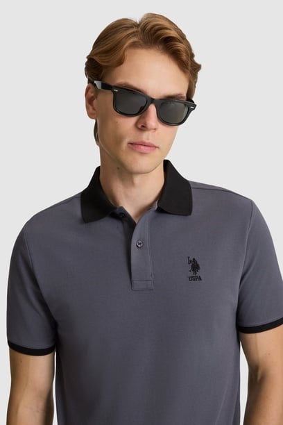 Erkek Antrasit Regular Fit Polo Yaka Basic Tişört