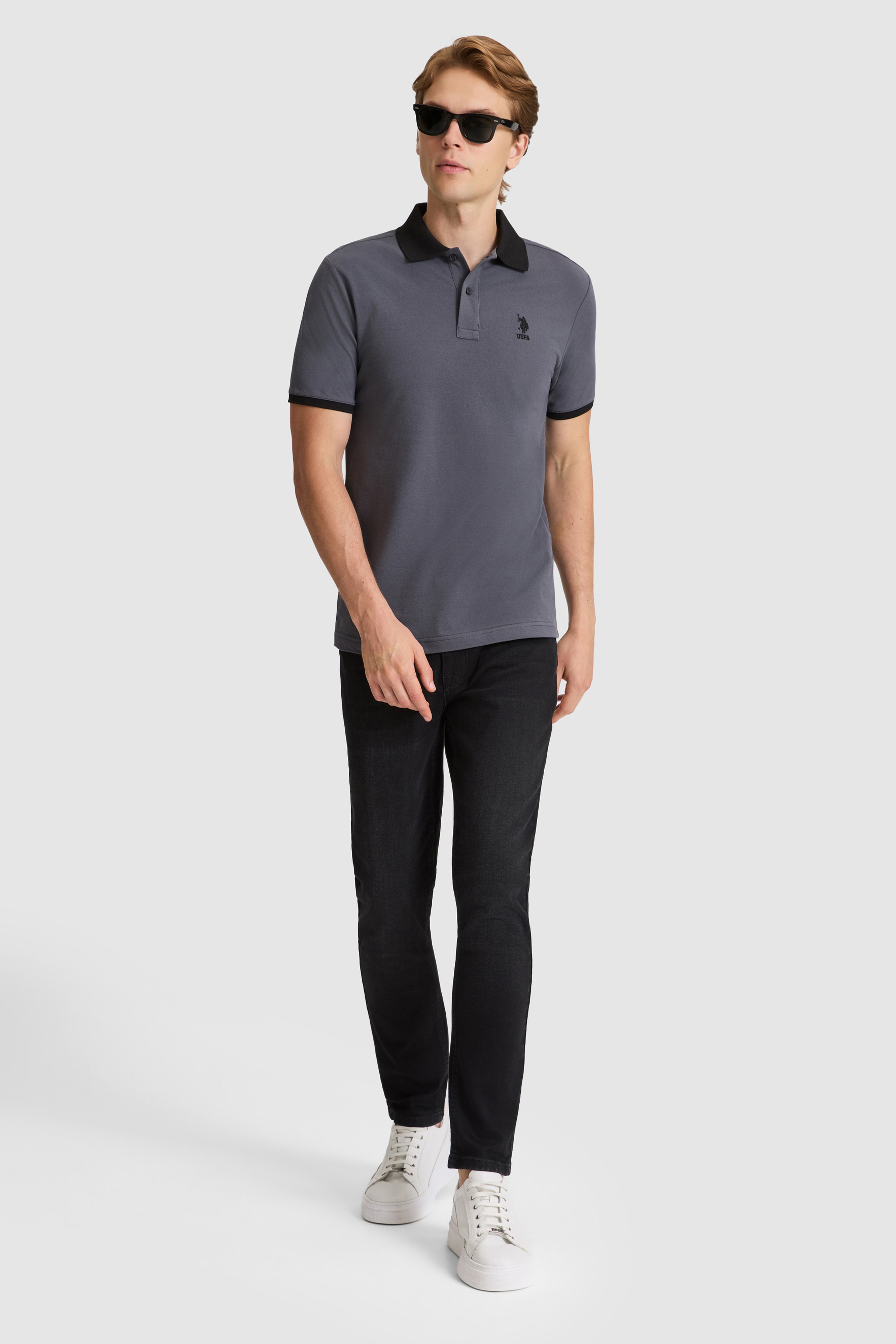 Erkek Antrasit Regular Fit Polo Yaka Basic Tişört - Image 4