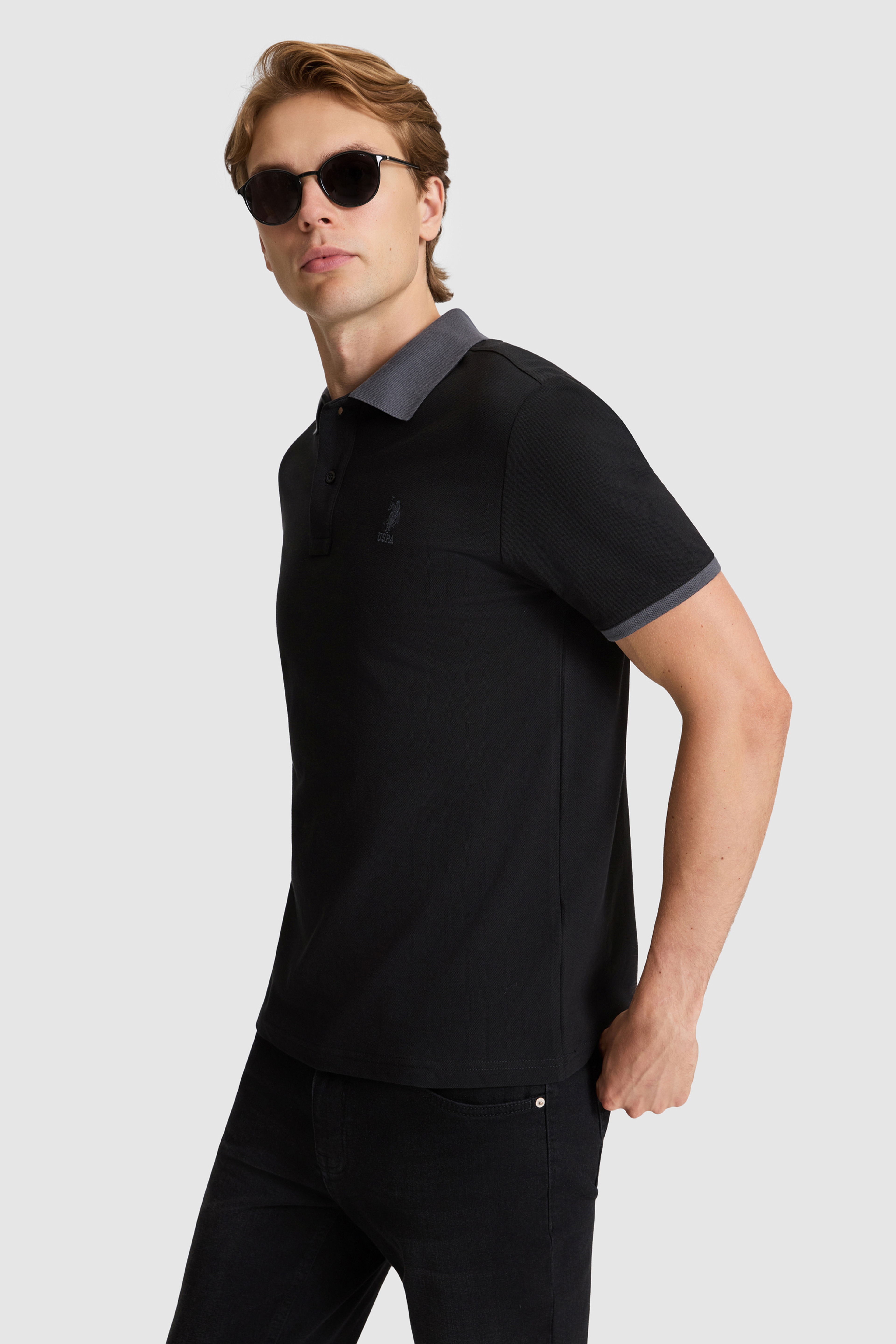 Erkek Siyah Regular Fit Polo Yaka Basic Tişört