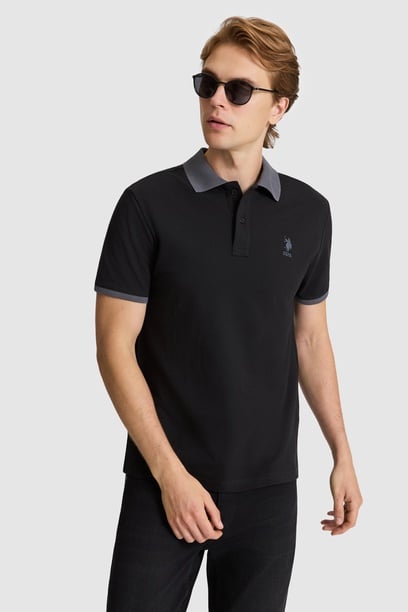Erkek Siyah Regular Fit Polo Yaka Basic Tişört