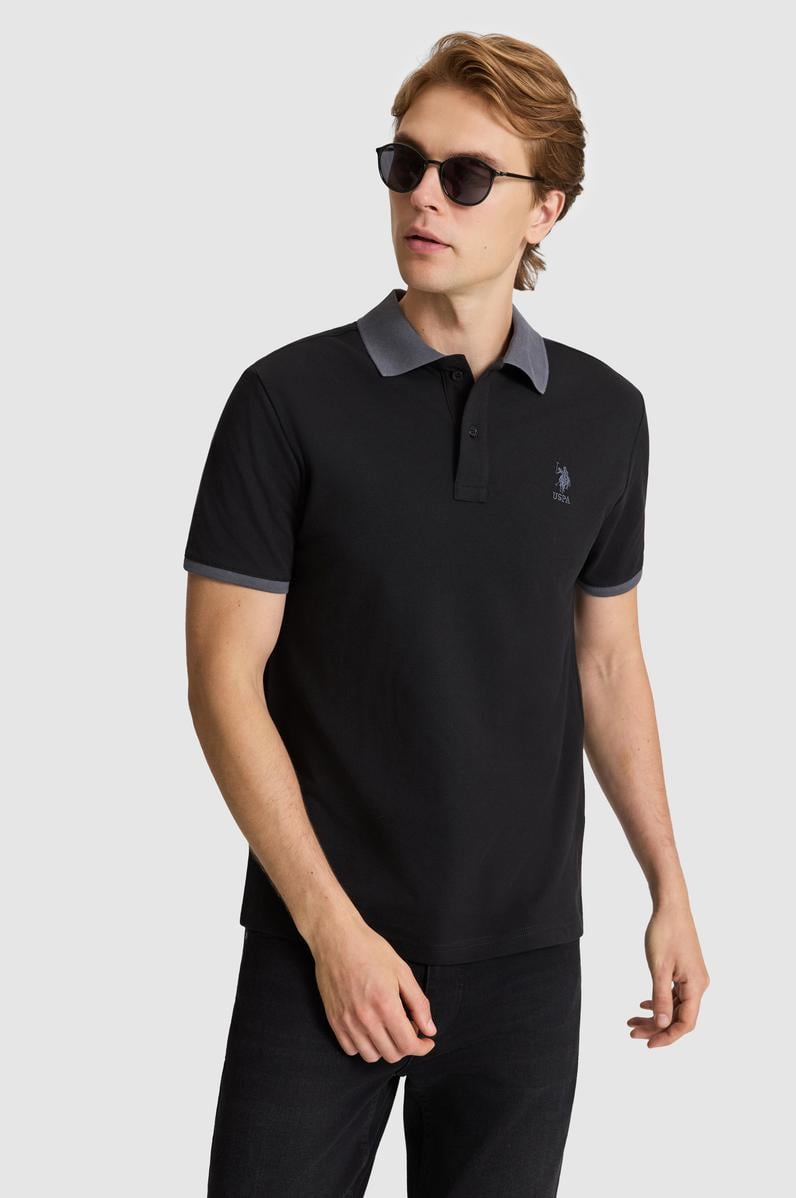 Erkek Siyah Regular Fit Polo Yaka Basic Tişört