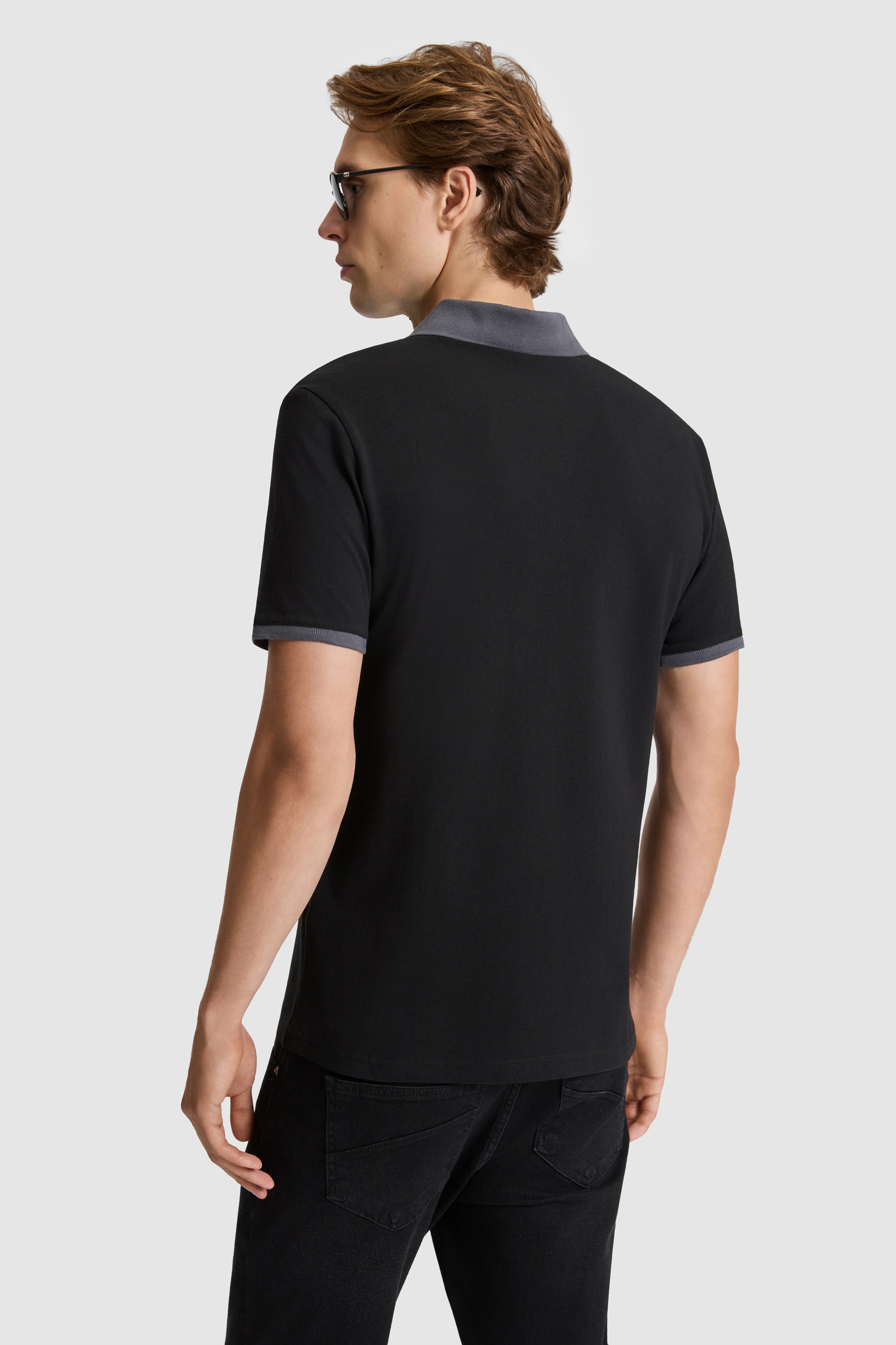 Erkek Siyah Regular Fit Polo Yaka Basic Tişört