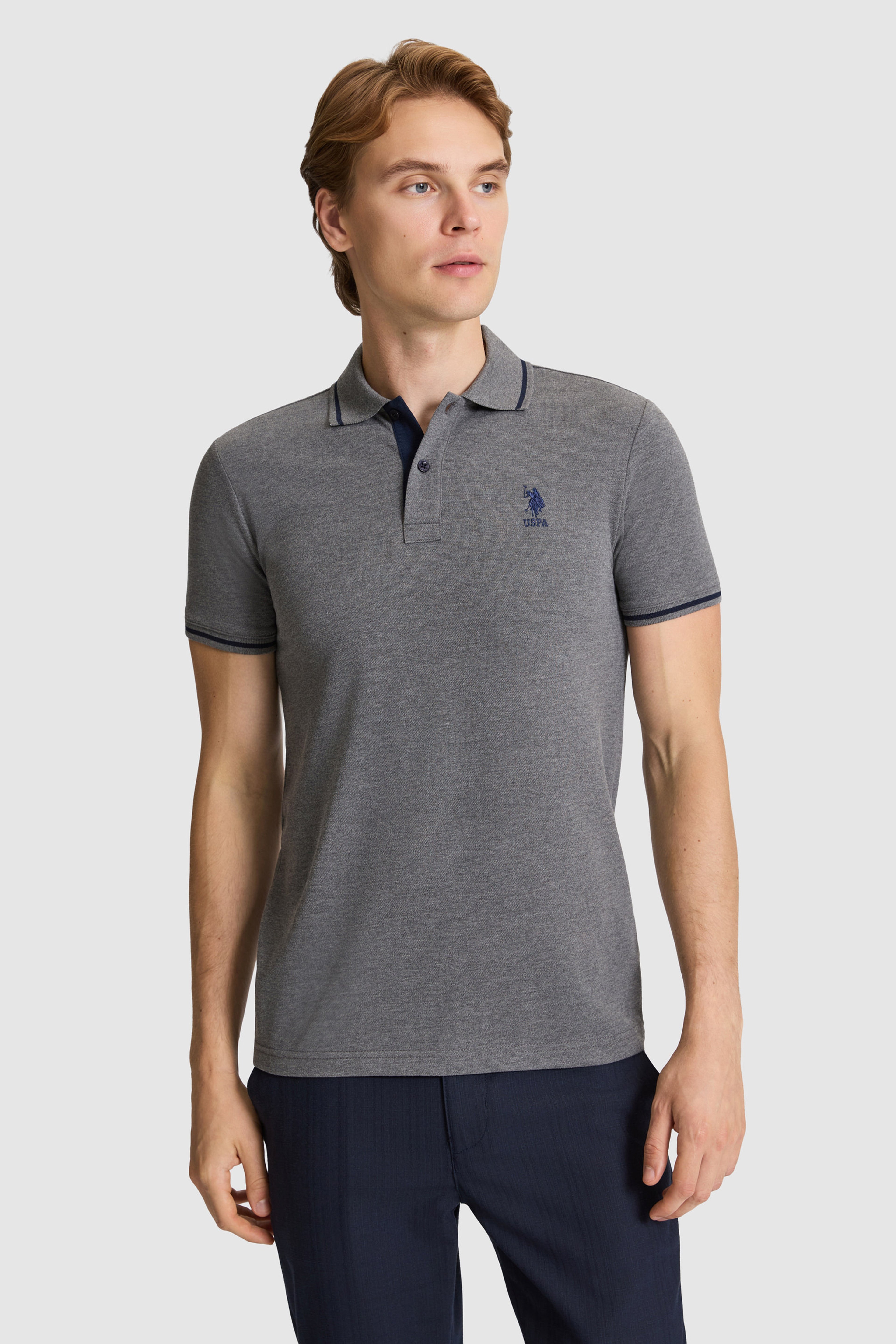 Erkek Antrasit Melanj Slim Fit Polo Yaka Basic Tişört