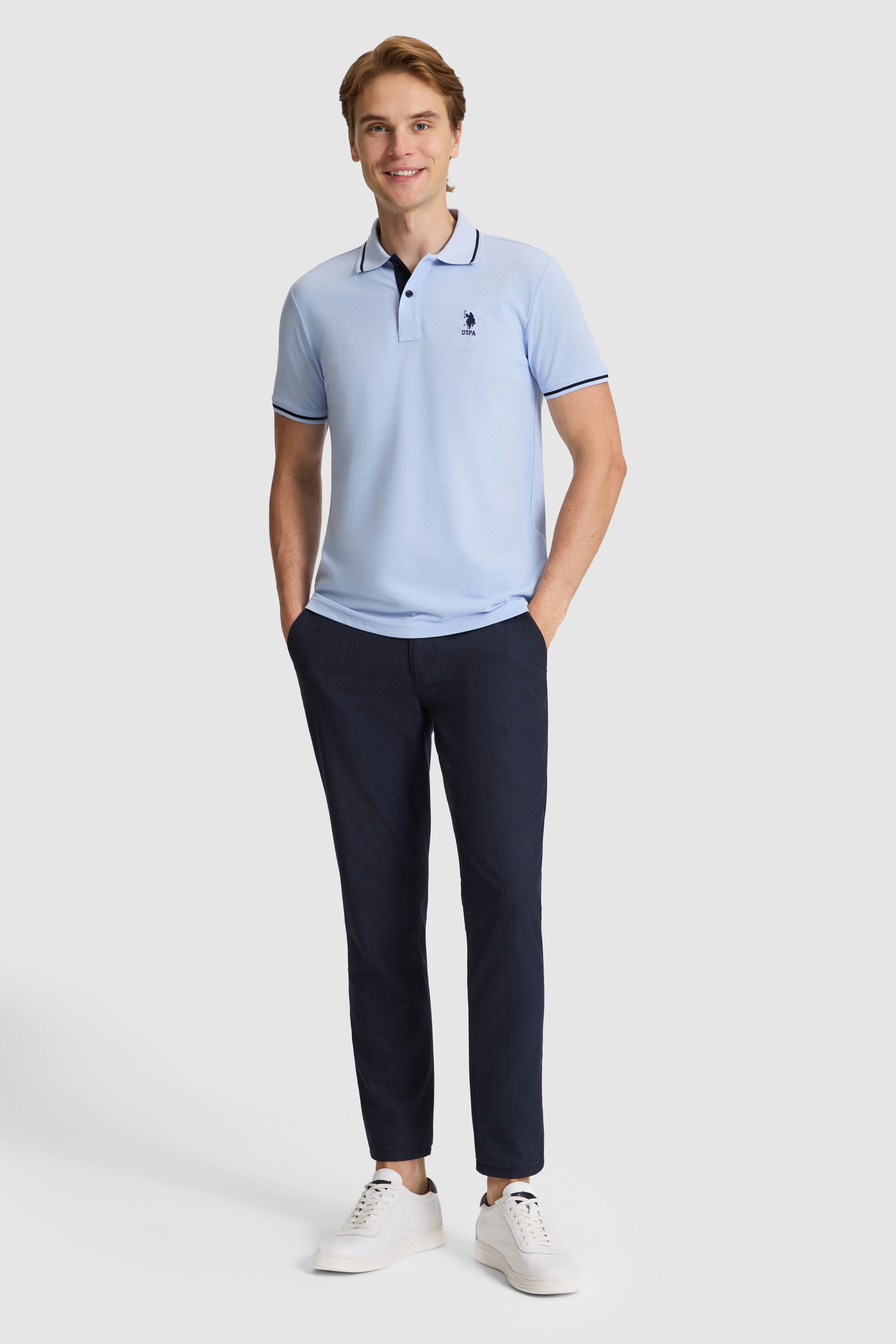 Erkek Açık Mavi Slim Fit Polo Yaka Basic Tişört