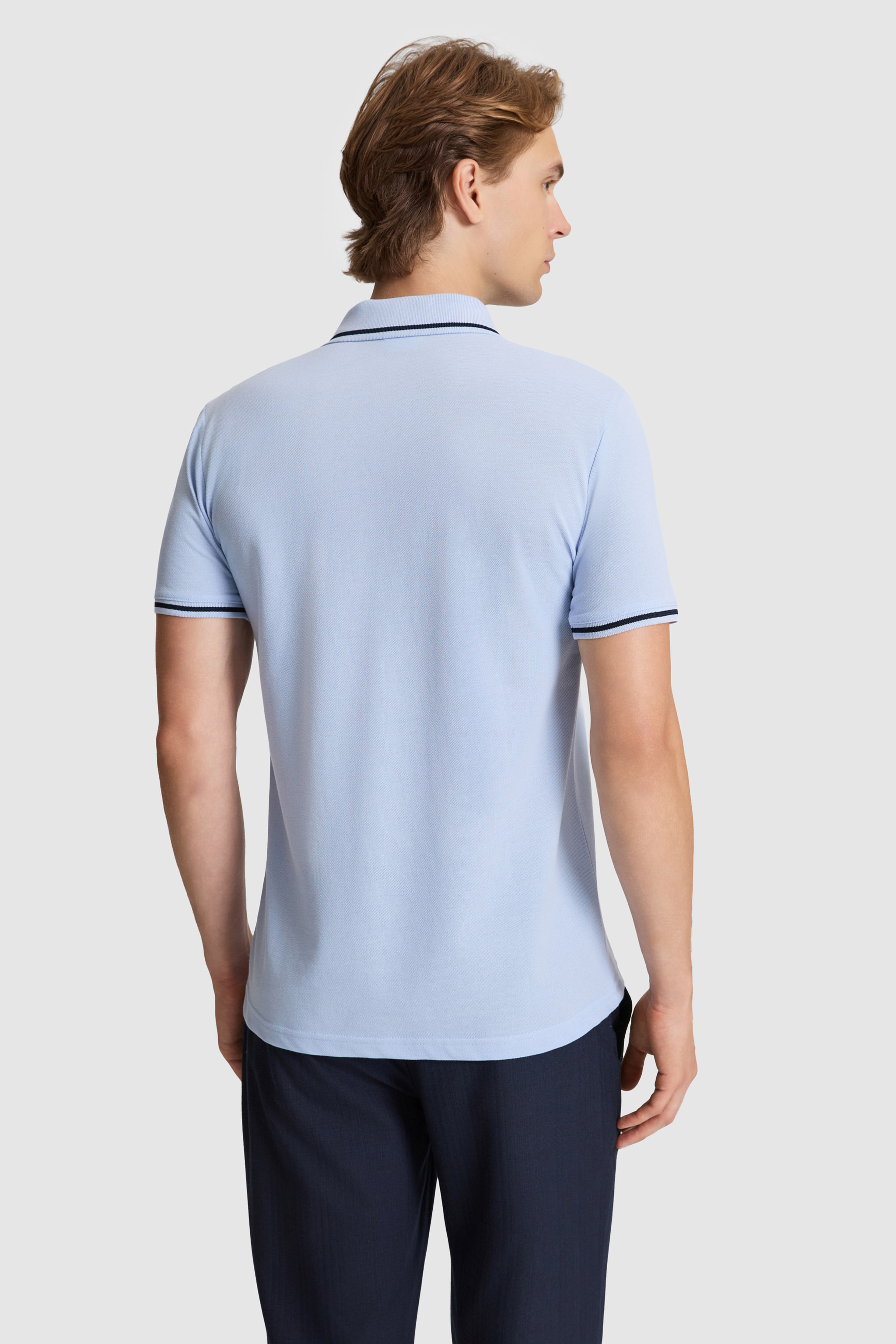Erkek Açık Mavi Slim Fit Polo Yaka Basic Tişört - Image 5