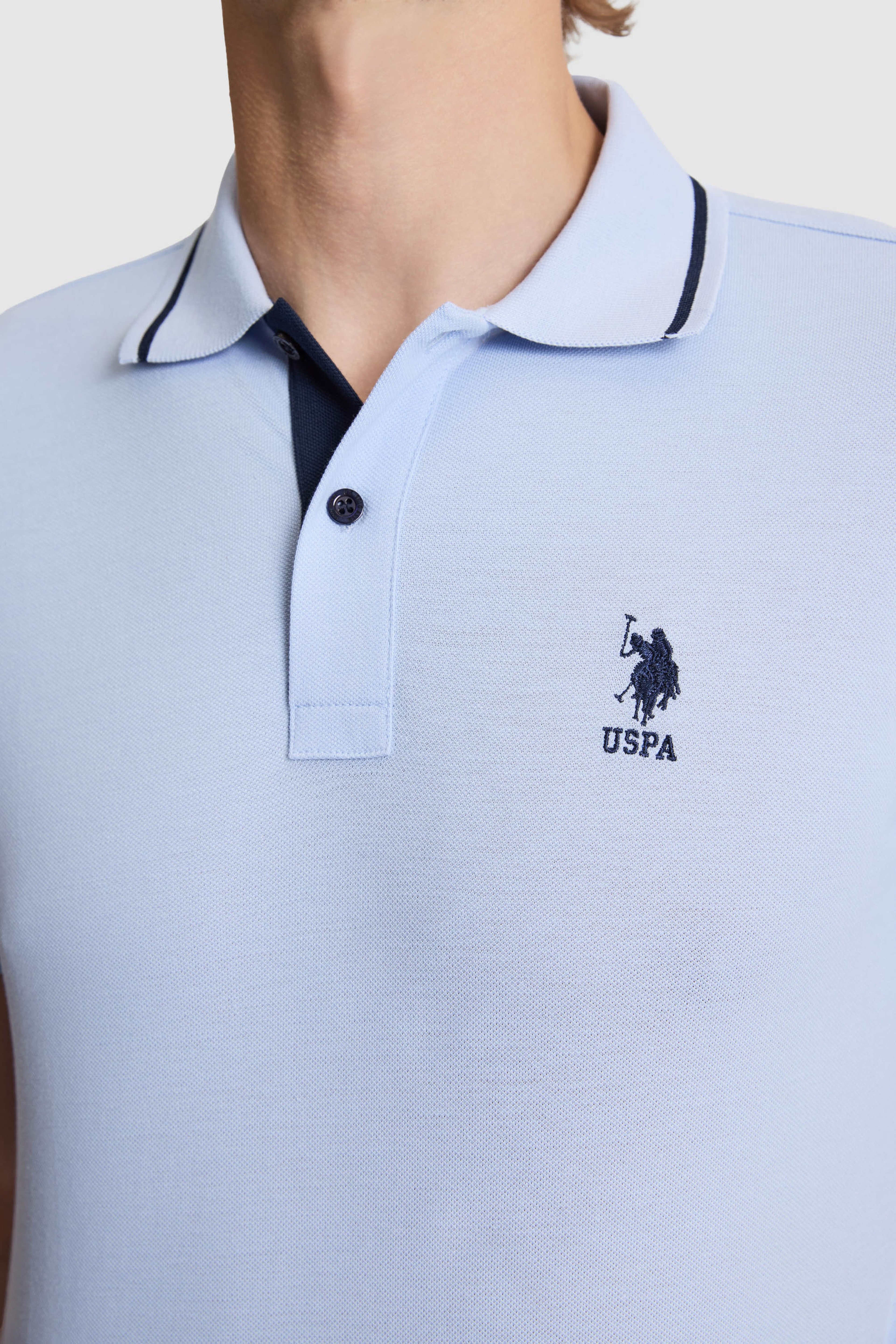 Erkek Açık Mavi Slim Fit Polo Yaka Basic Tişört - Image 6