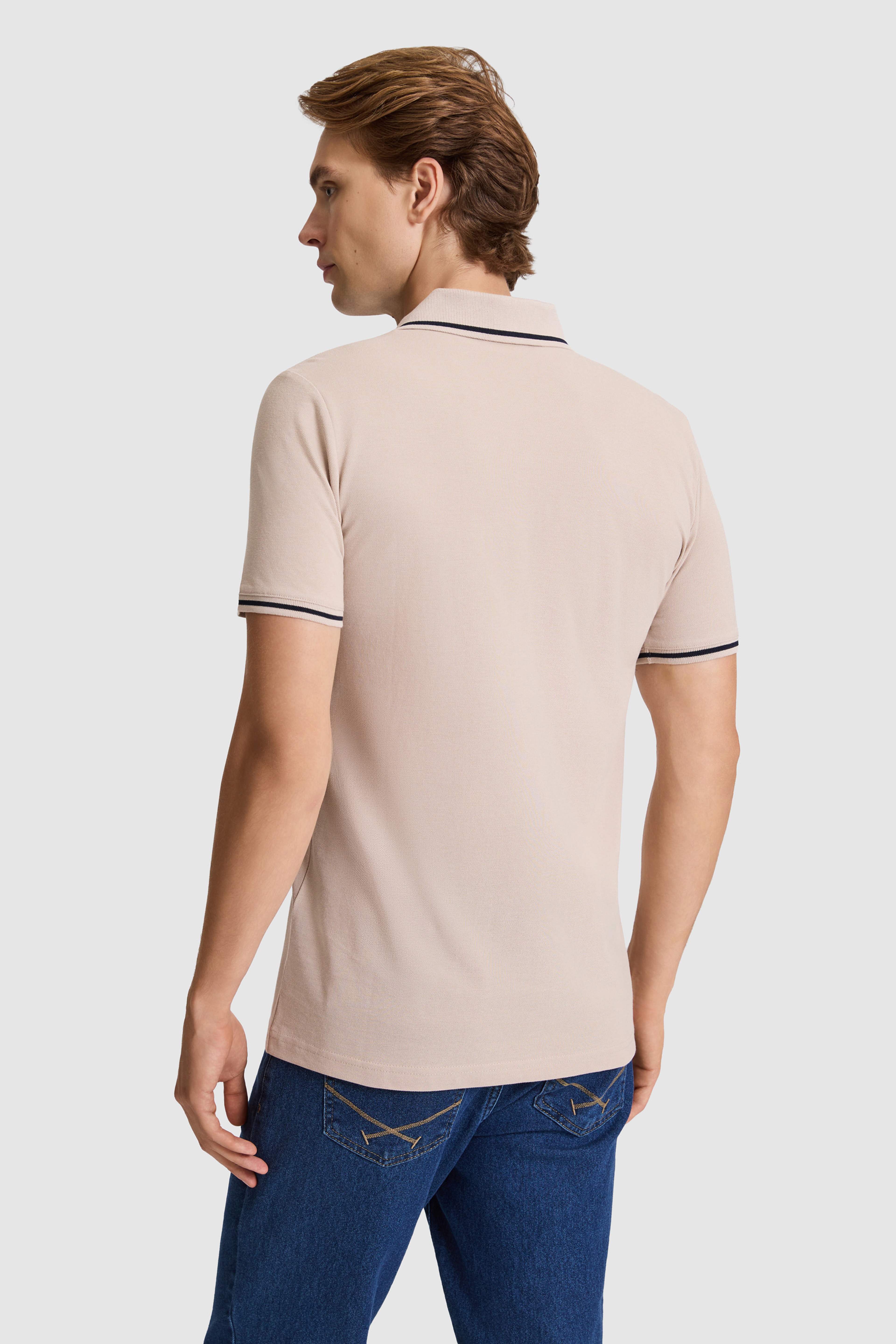 Erkek Taş Slim Fit Polo Yaka Basic Tişört - Image 5