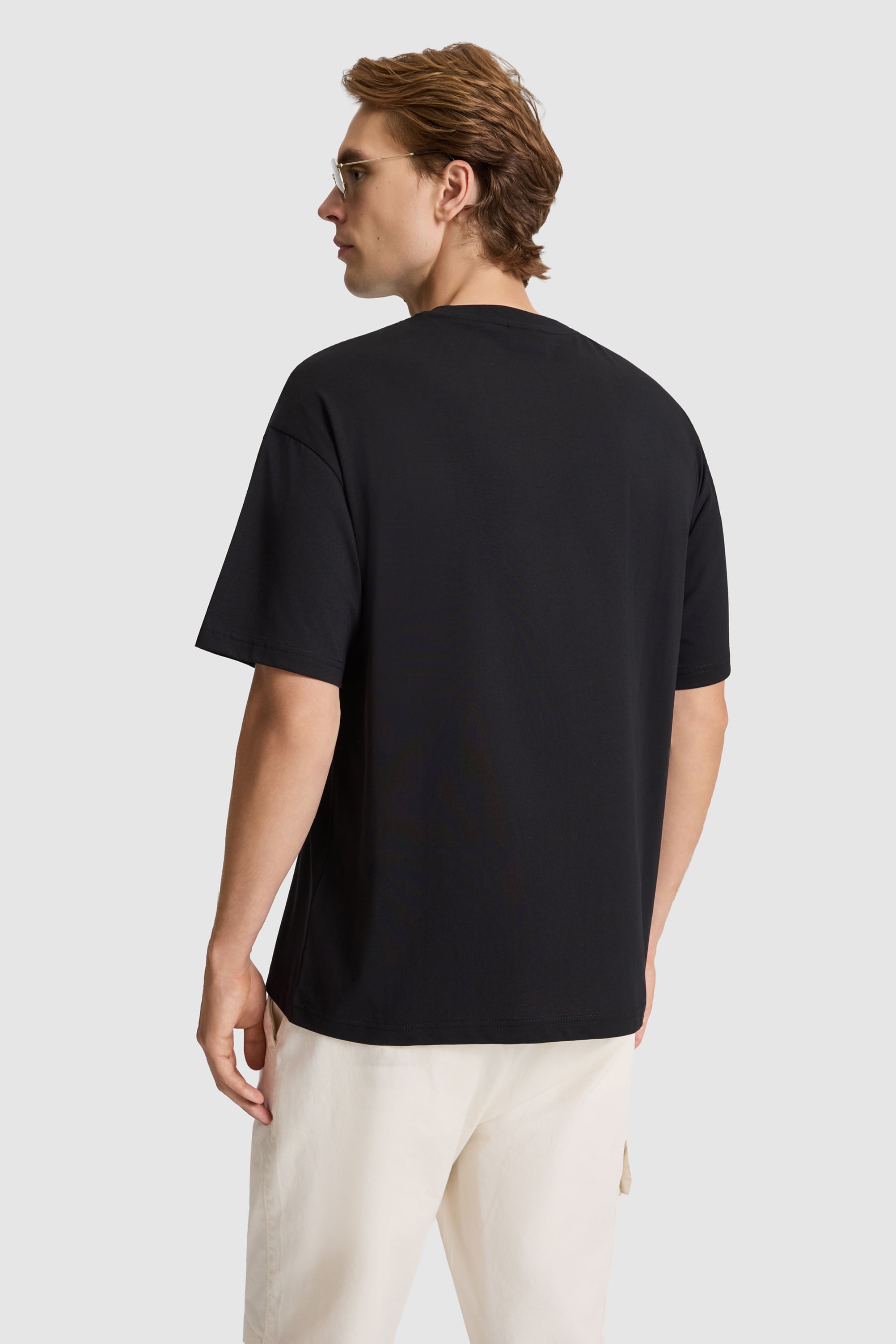 Erkek Siyah Oversize Fit Bisiklet Yaka Tişört - Image 5