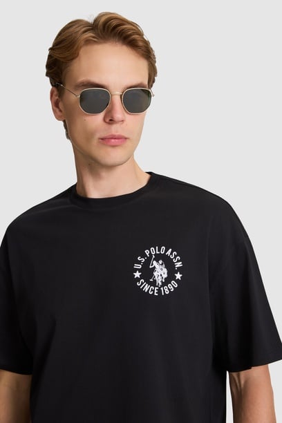 Erkek Siyah Oversize Fit Bisiklet Yaka Tişört