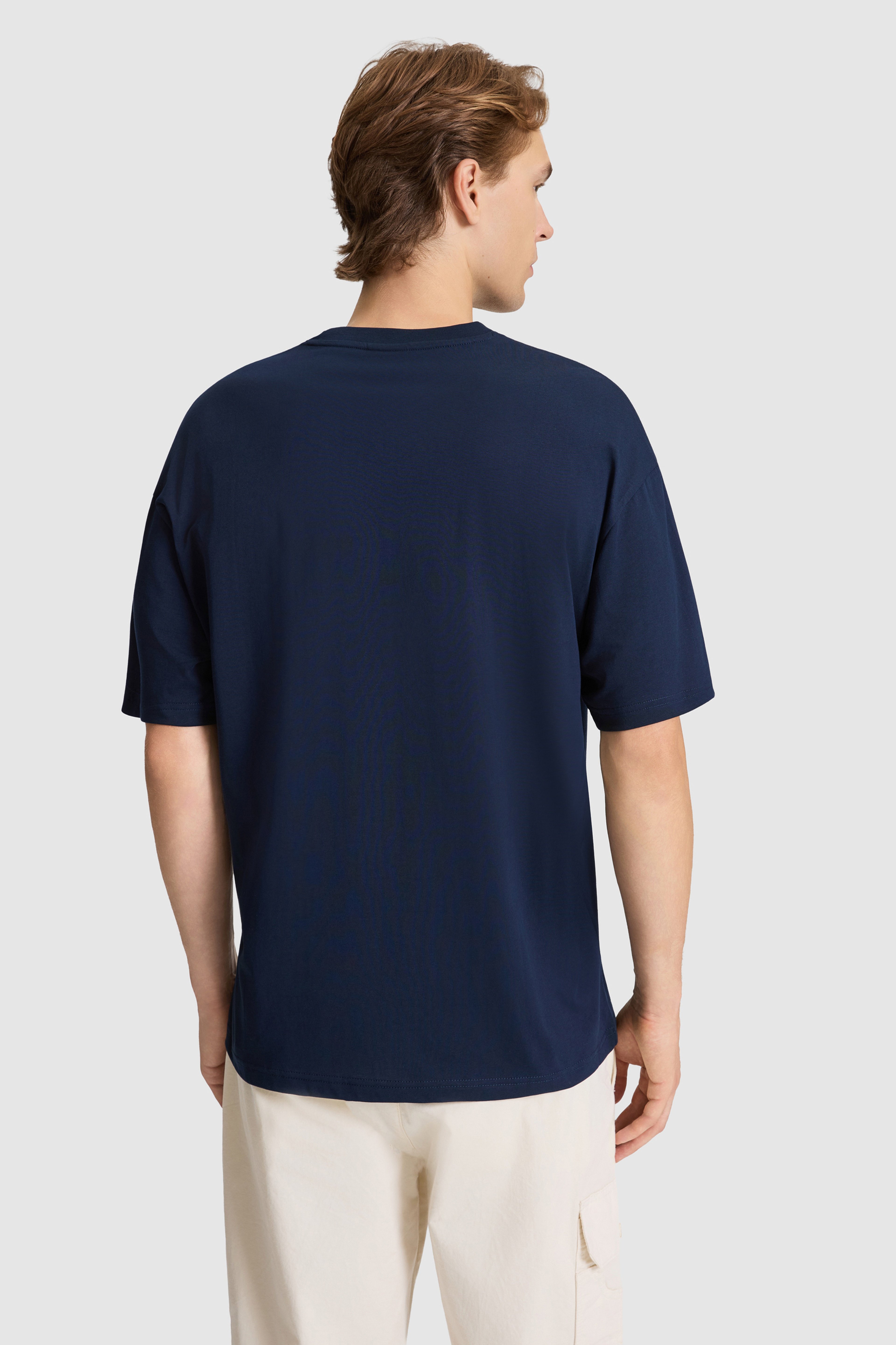 Erkek Lacivert Oversize Fit Bisiklet Yaka Tişört