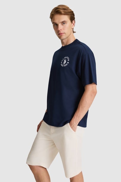 Erkek Lacivert Oversize Fit Bisiklet Yaka Tişört