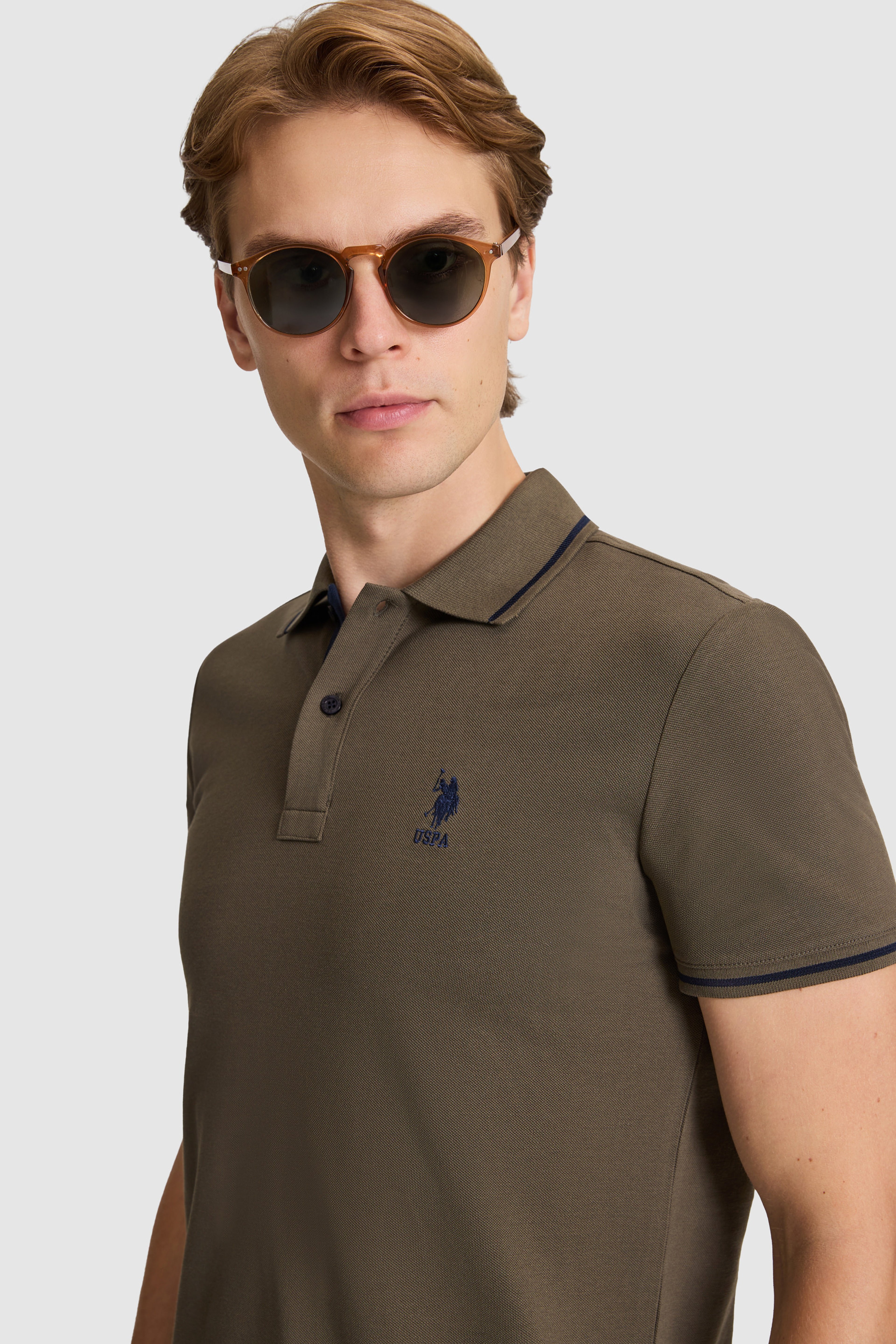 Erkek Koyu Haki Slim Fit Polo Yaka Basic Tişört - Image 2
