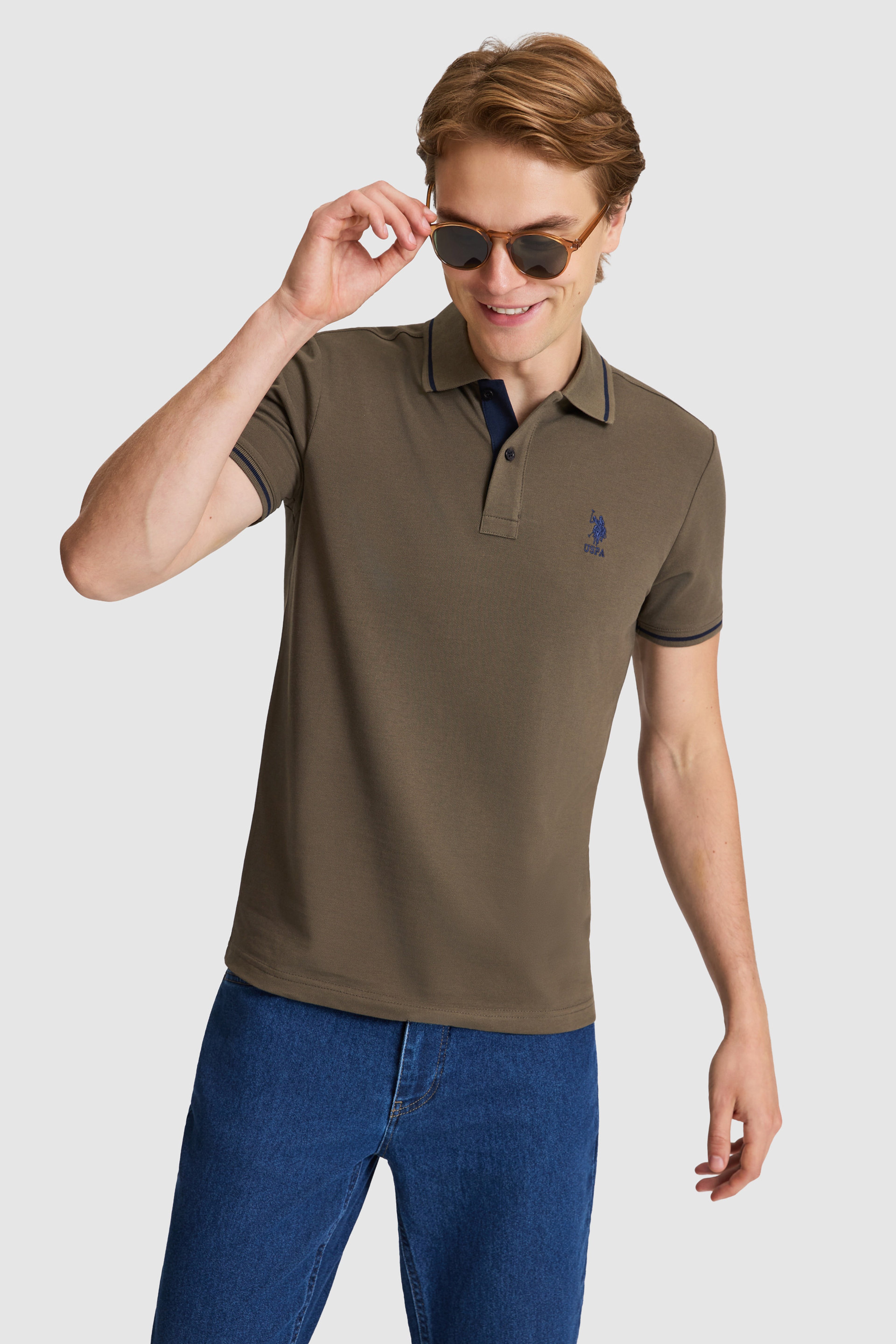 Erkek Koyu Haki Slim Fit Polo Yaka Basic Tişört - Image 3