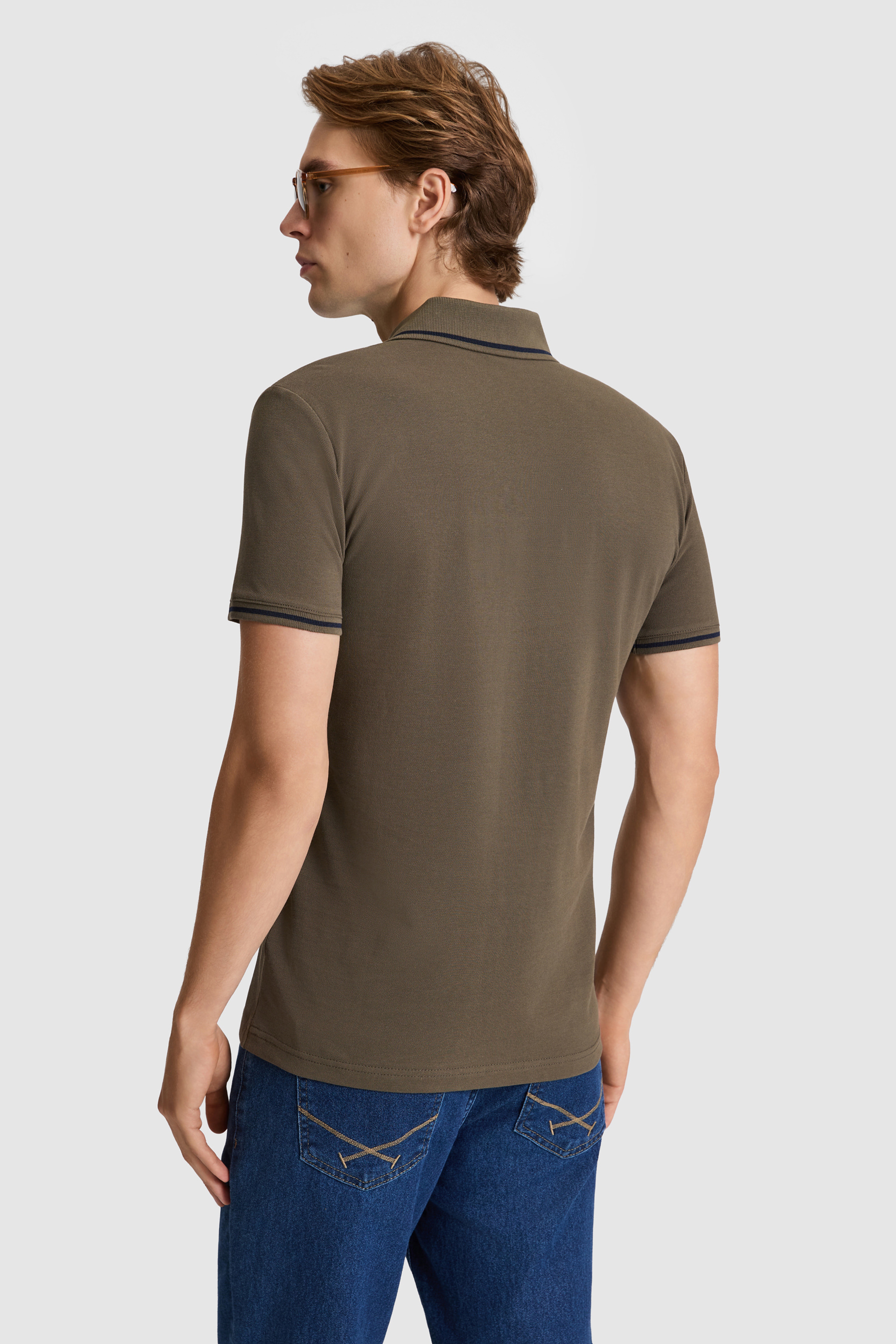 Erkek Koyu Haki Slim Fit Polo Yaka Basic Tişört - Image 5