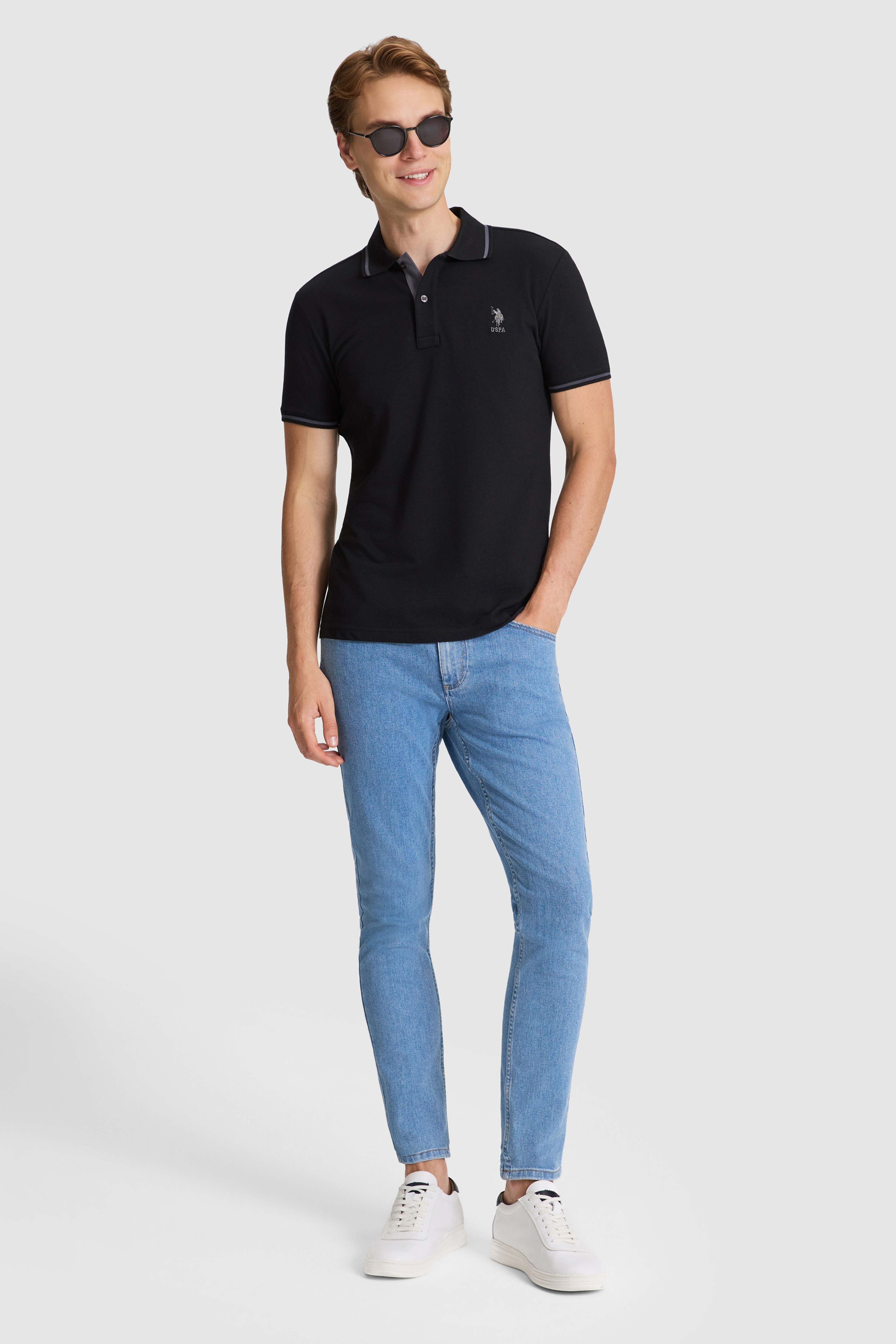 Erkek Siyah Slim Fit Polo Yaka Basic Tişört