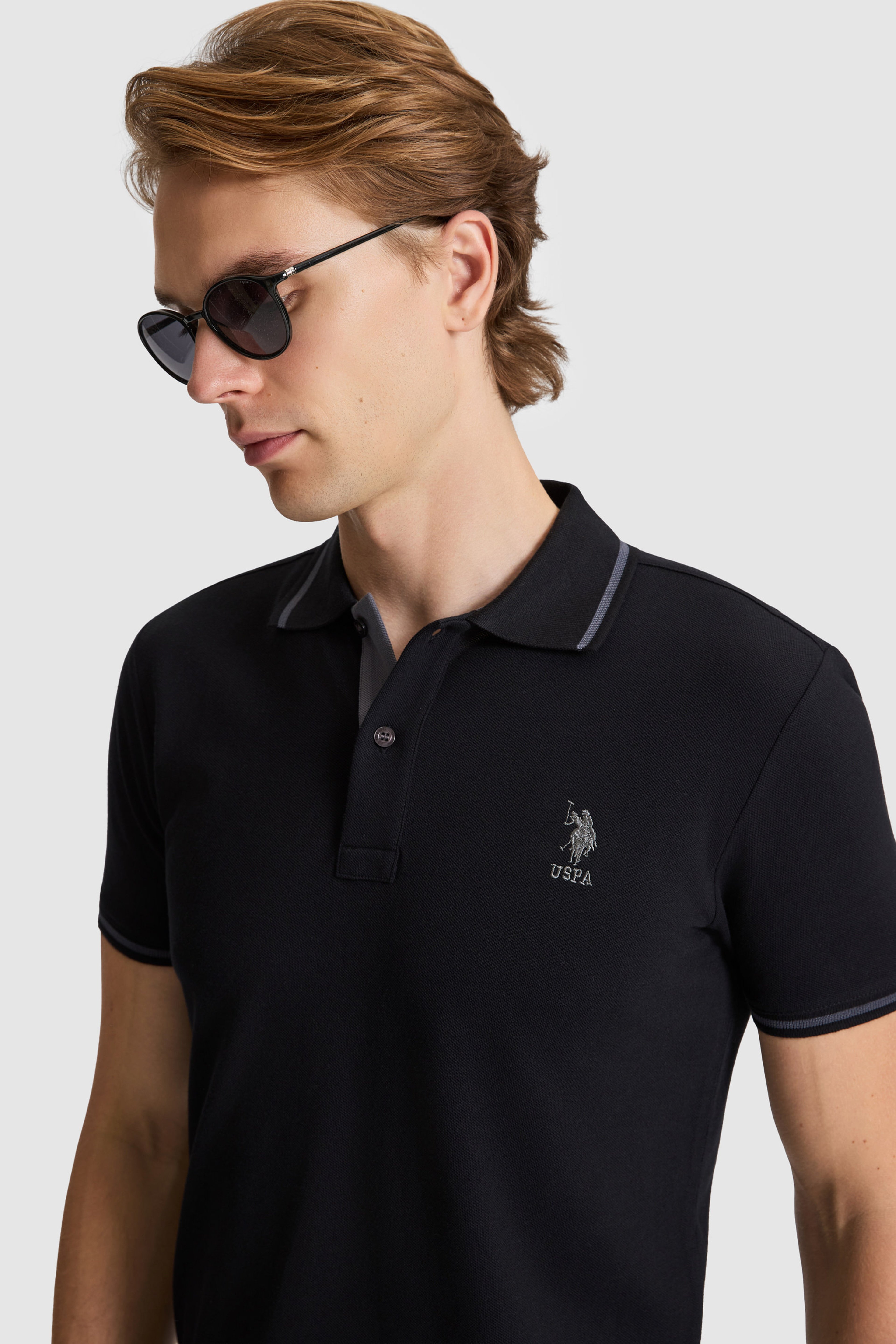Erkek Siyah Slim Fit Polo Yaka Basic Tişört
