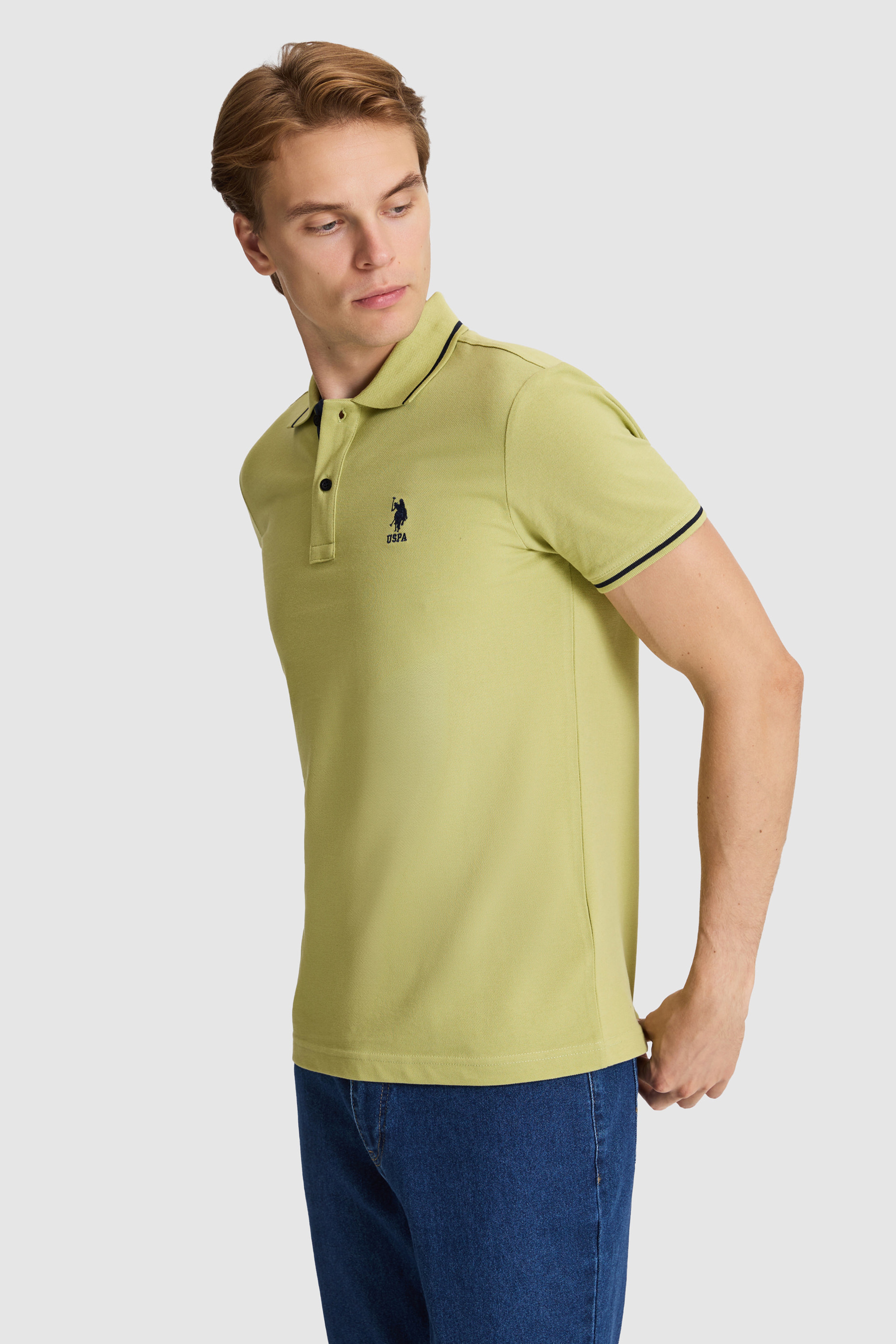 Erkek Yeşil Slim Fit Polo Yaka Basic Tişört - Image 3