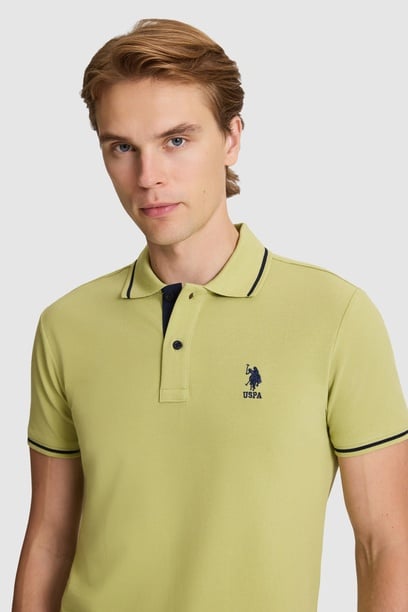 Erkek Yeşil Slim Fit Polo Yaka Basic Tişört