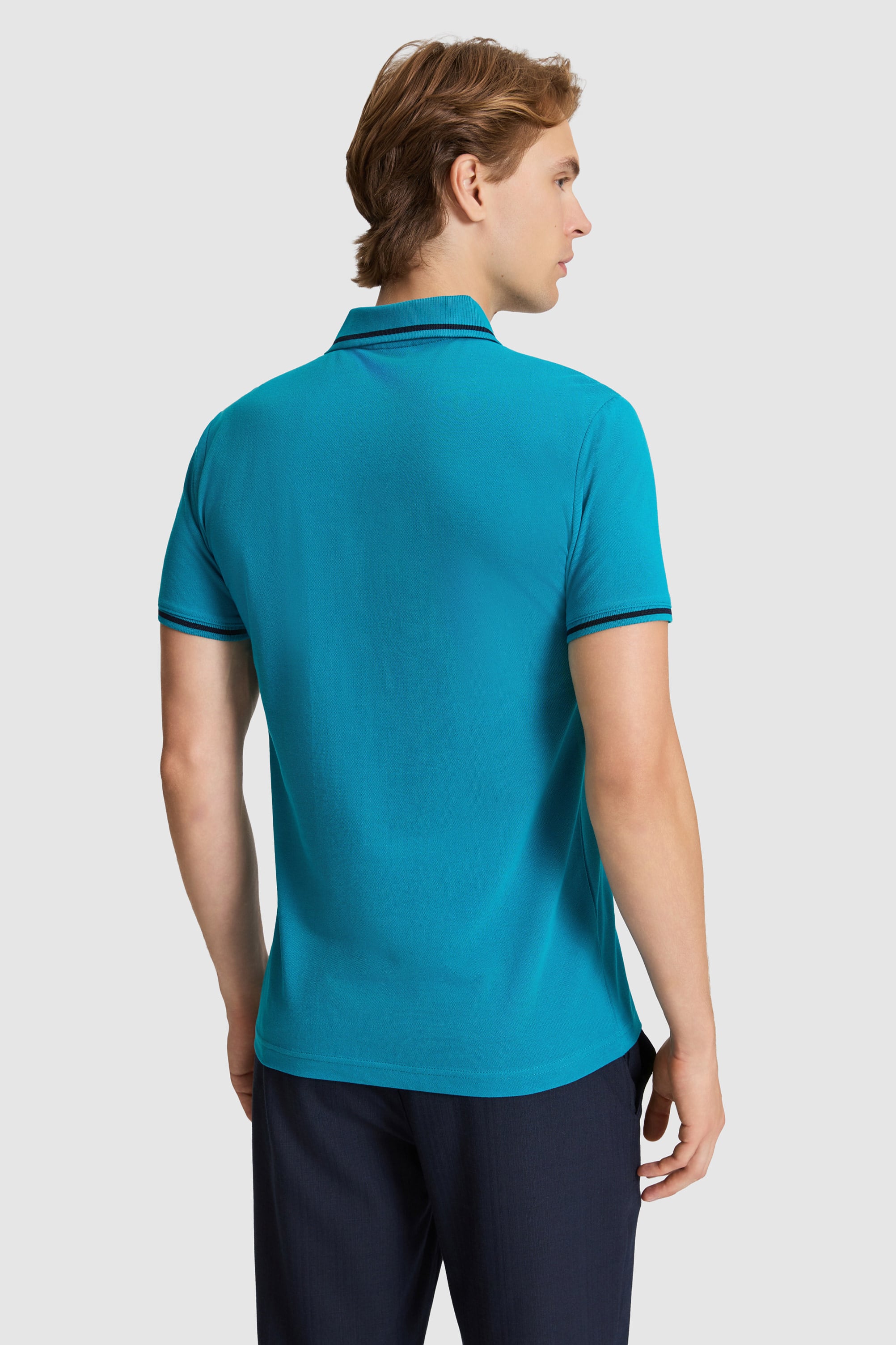 Erkek Petrol Slim Fit Polo Yaka Basic Tişört - Image 5