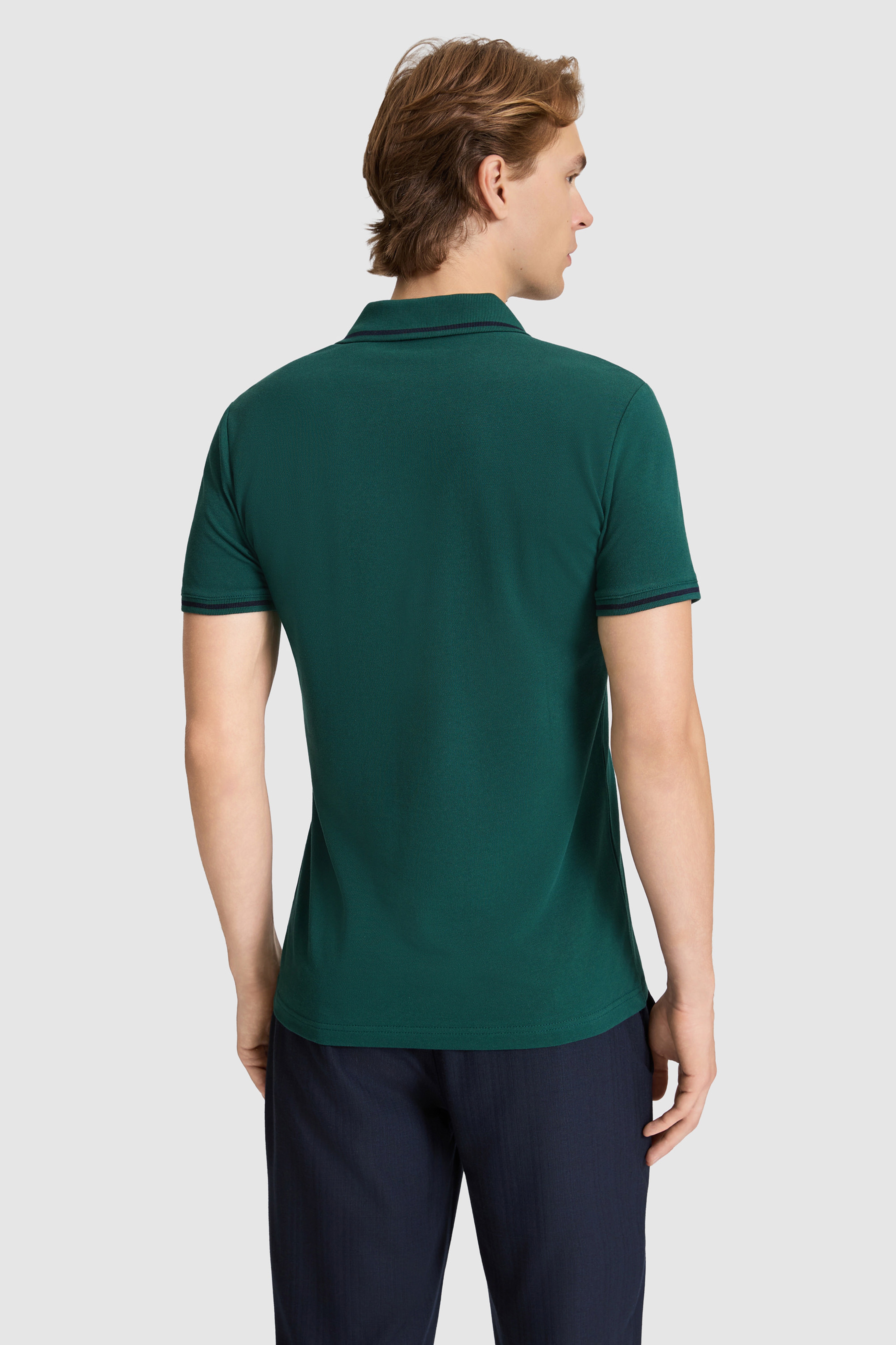 Erkek Koyu Yeşil Slim Fit Polo Yaka Basic Tişört - Image 5