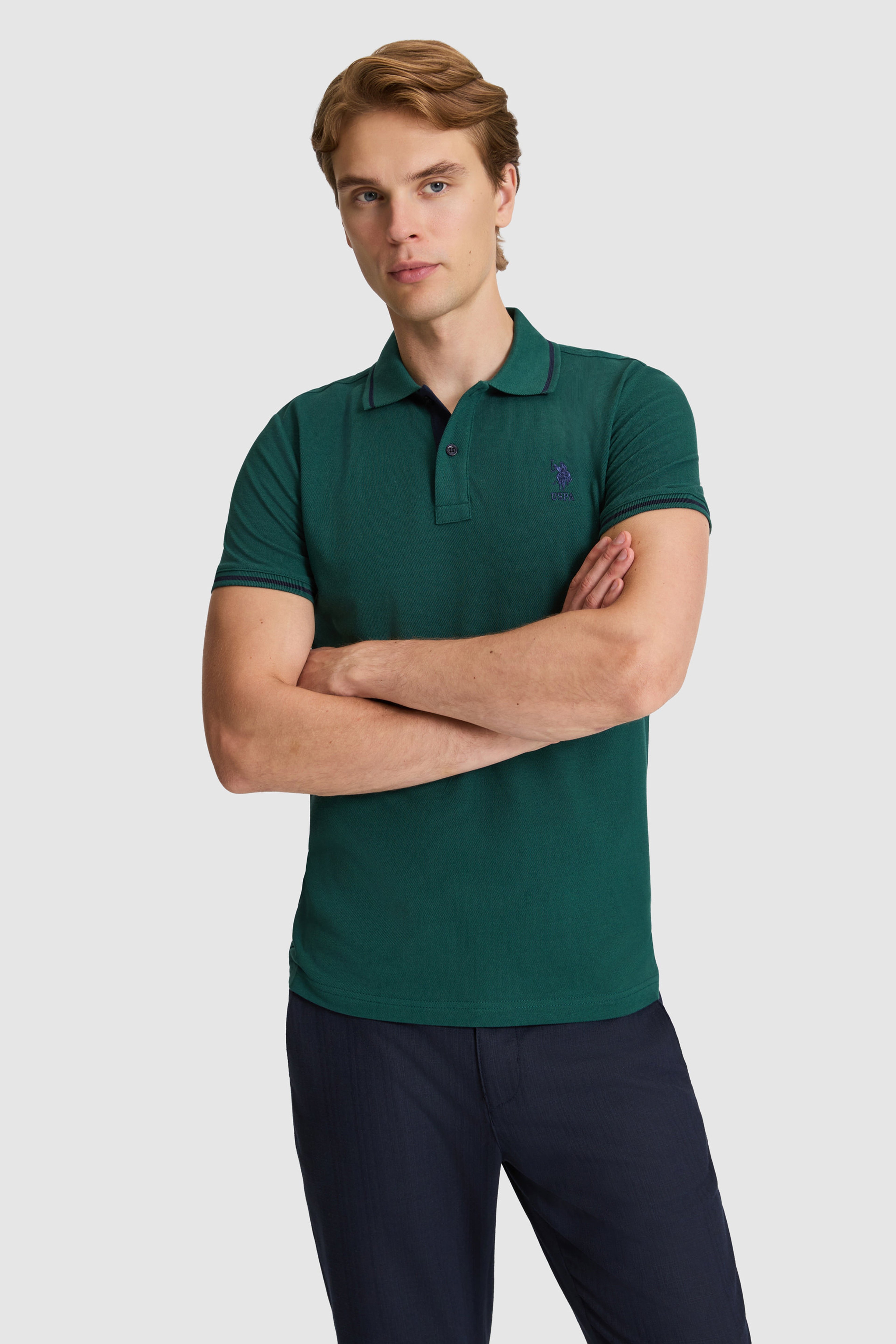 Erkek Koyu Yeşil Slim Fit Polo Yaka Basic Tişört - Image 1