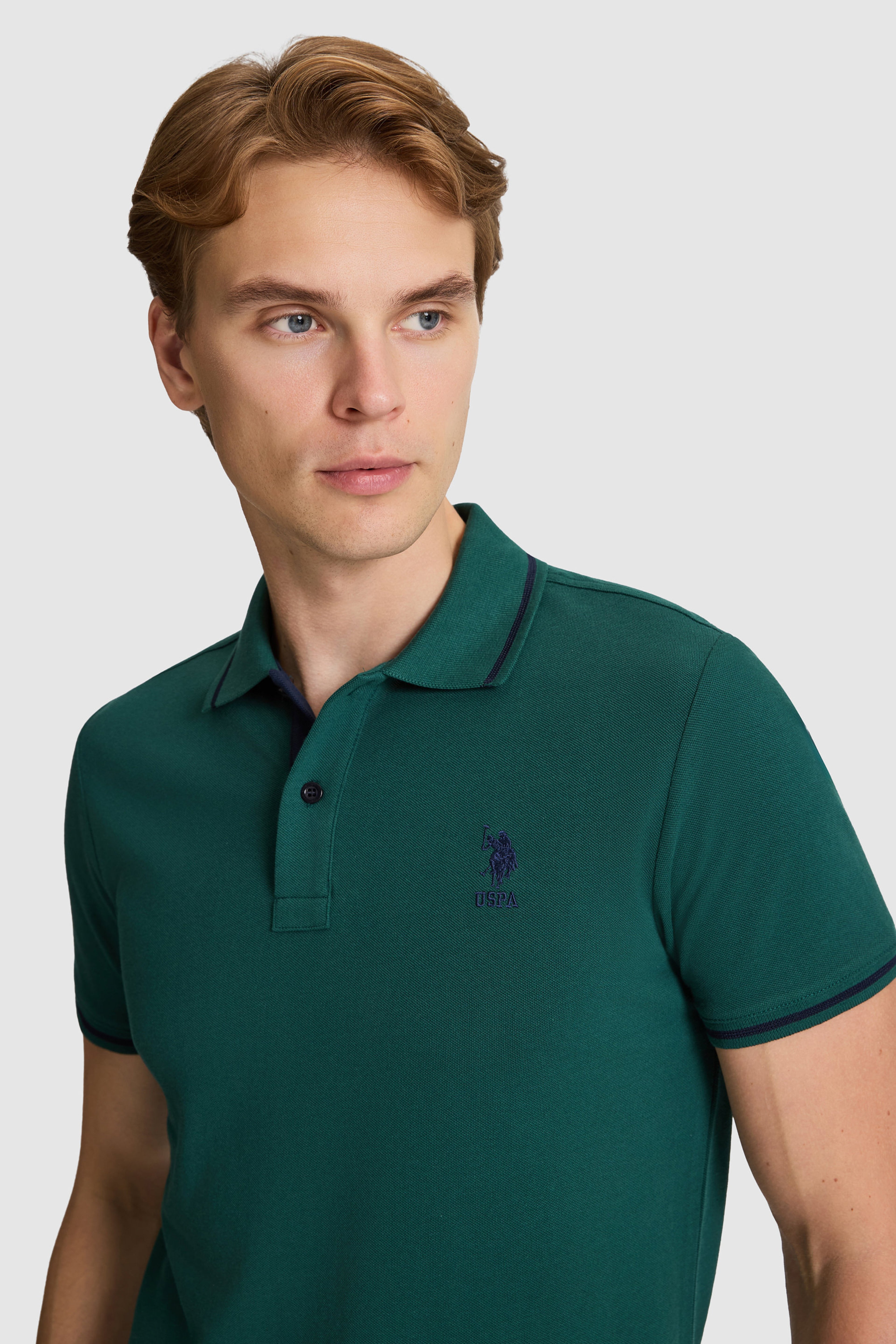Erkek Koyu Yeşil Slim Fit Polo Yaka Basic Tişört - Image 2