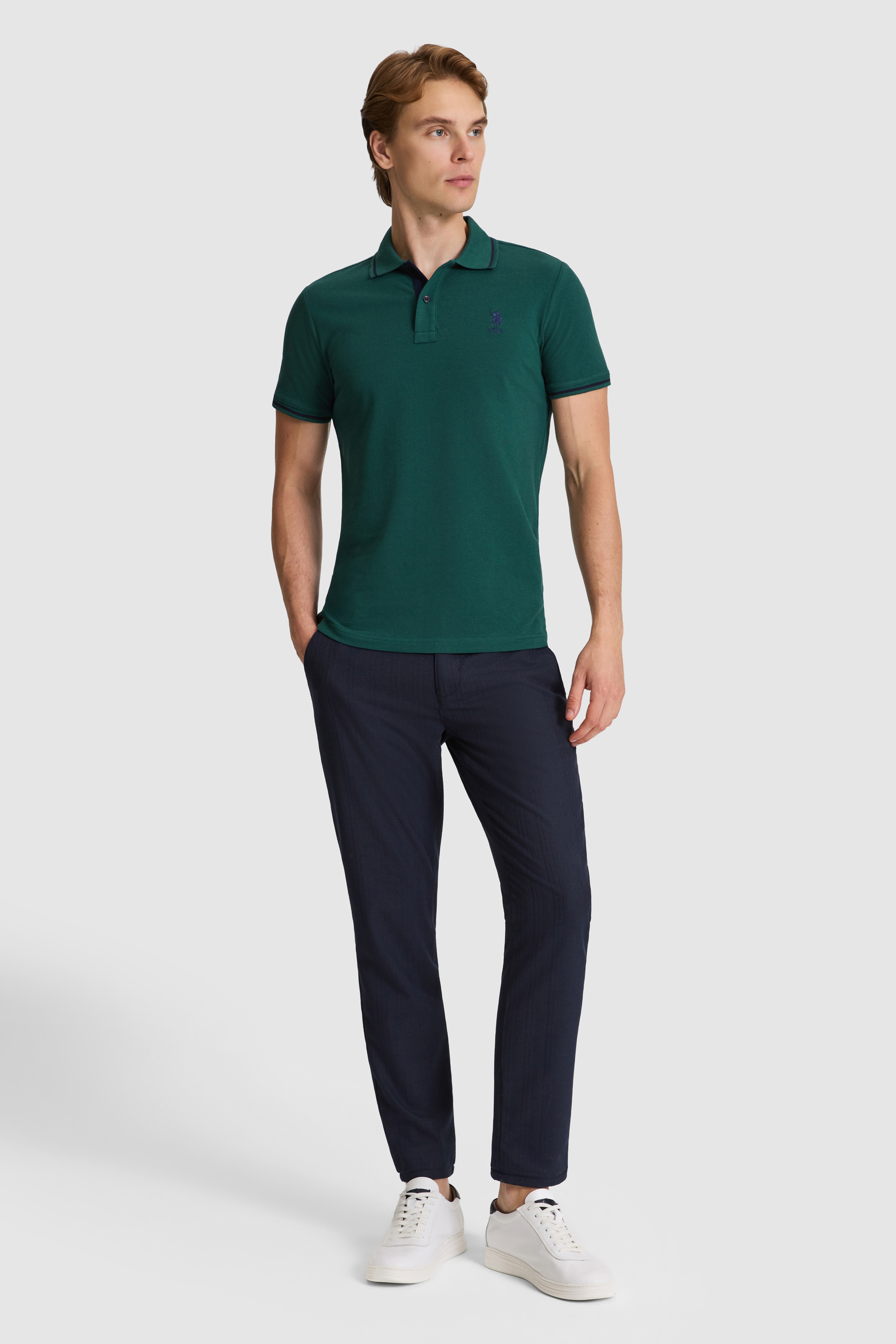 Erkek Koyu Yeşil Slim Fit Polo Yaka Basic Tişört - Image 4