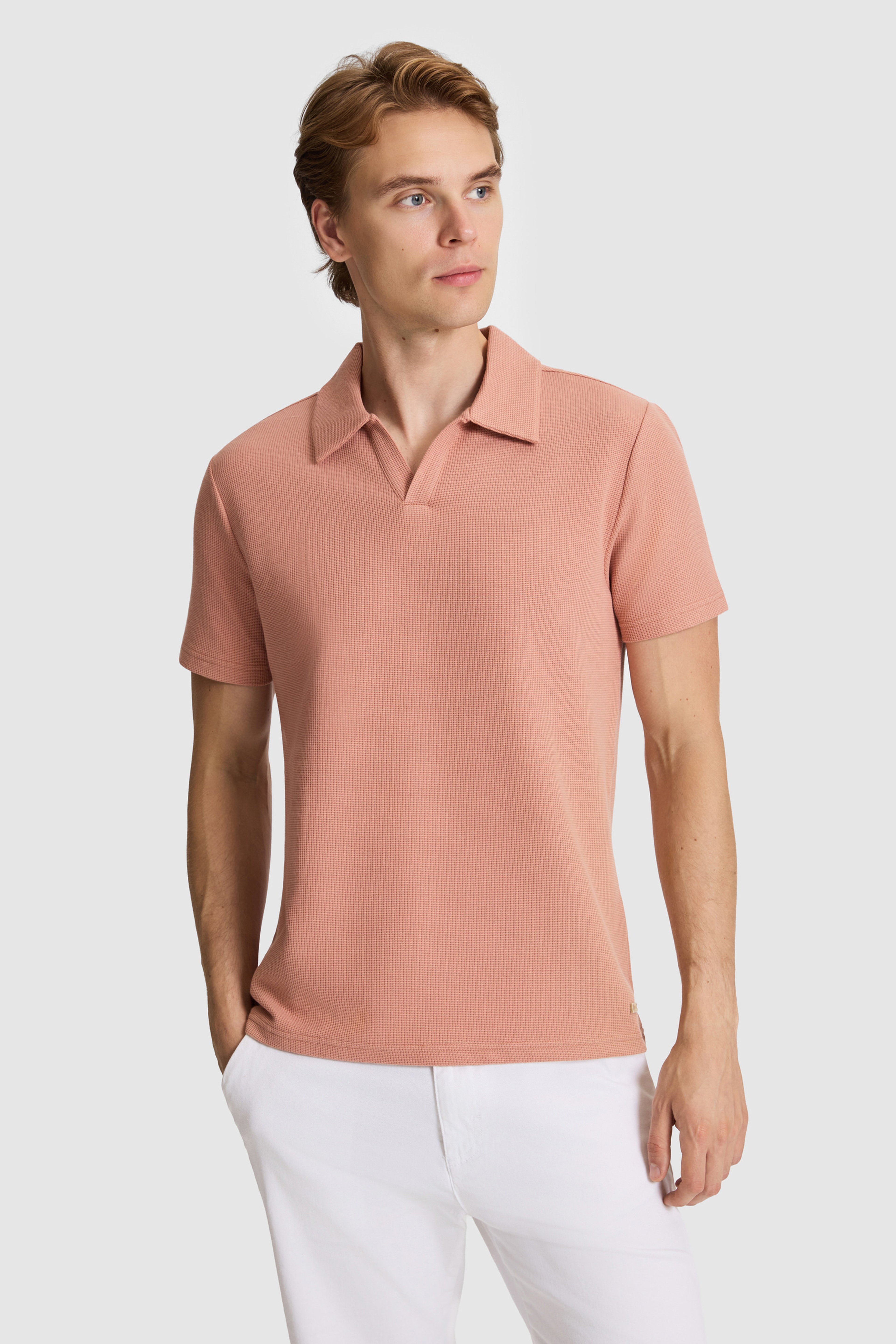 Erkek Pudra Regular Fit Polo Yaka Tişört