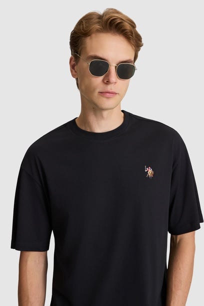 Erkek Siyah Comfort Fit Bisiklet Yaka Basic Tişört