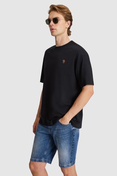 Erkek Siyah Comfort Fit Bisiklet Yaka Basic Tişört