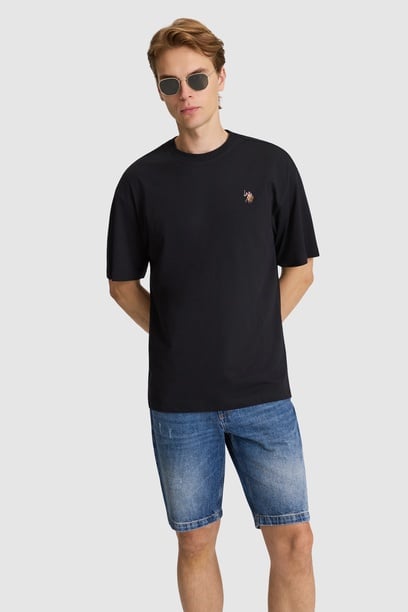 Erkek Siyah Comfort Fit Bisiklet Yaka Basic Tişört