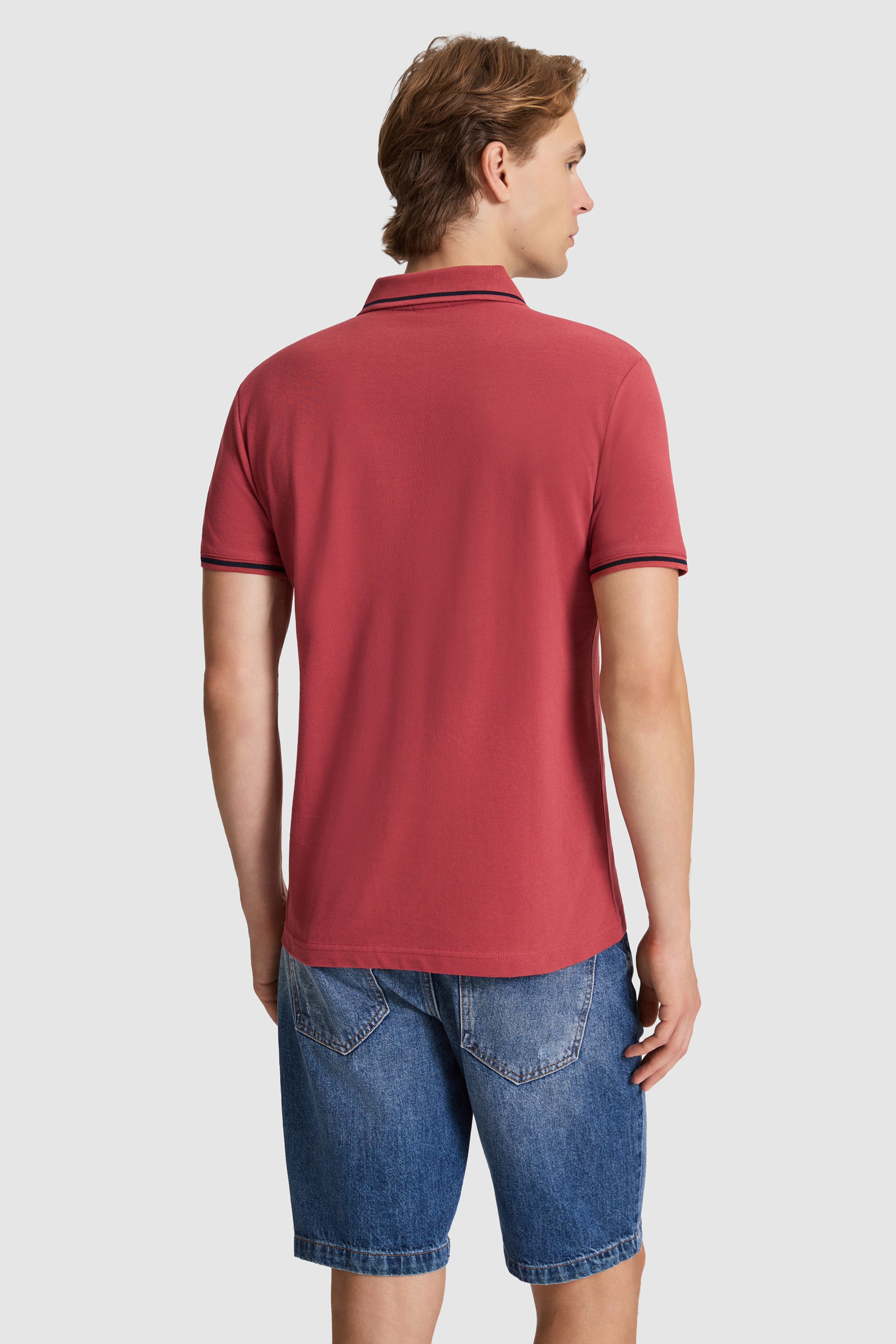 Erkek Vişne Slim Fit Polo Yaka Basic Tişört - Image 5