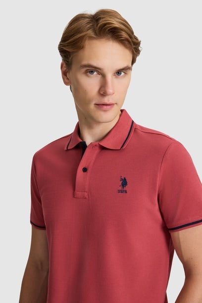 Erkek Vişne Slim Fit Polo Yaka Basic Tişört
