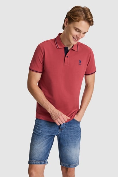 Erkek Vişne Slim Fit Polo Yaka Basic Tişört