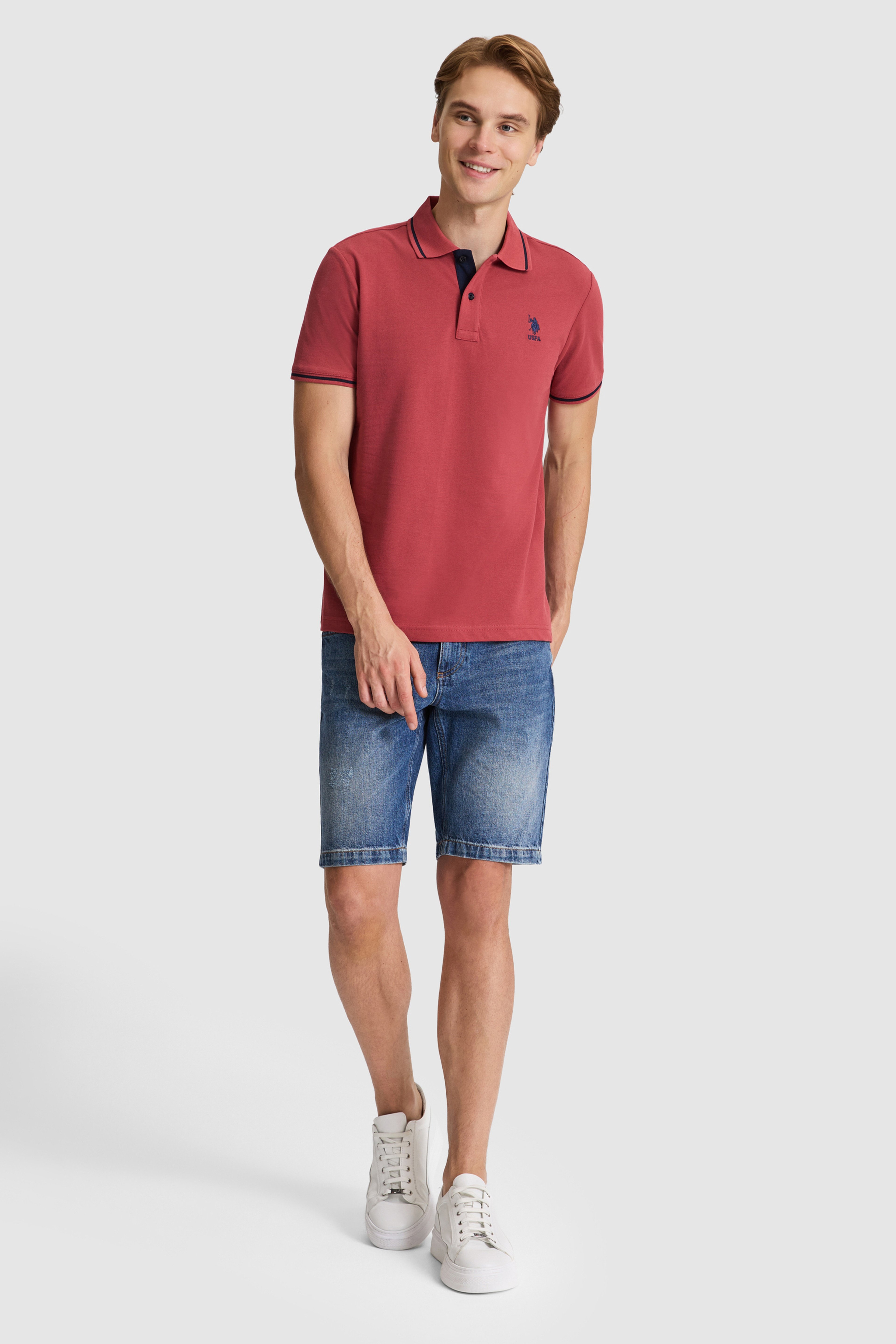 Erkek Vişne Slim Fit Polo Yaka Basic Tişört