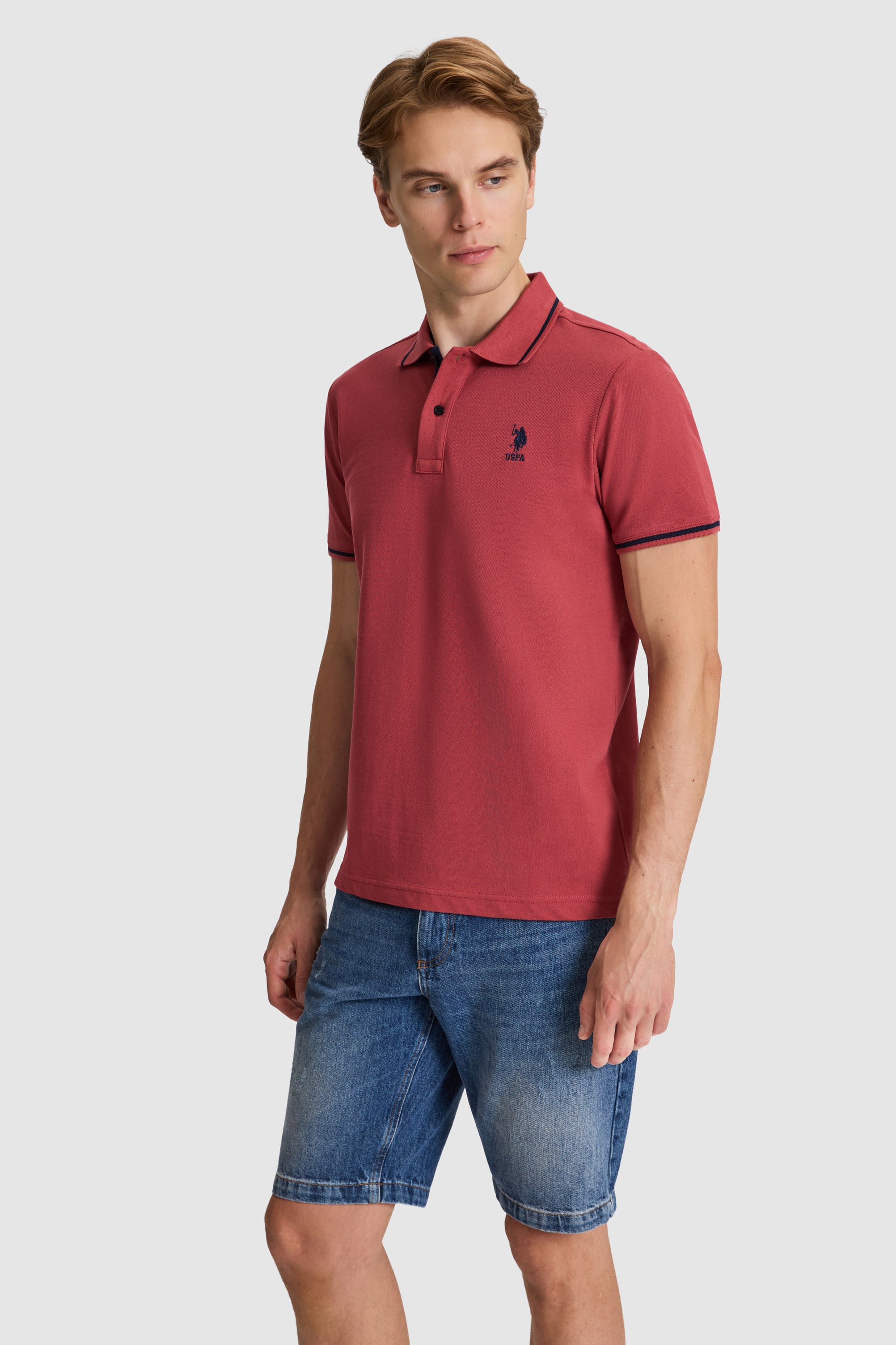Erkek Vişne Slim Fit Polo Yaka Basic Tişört