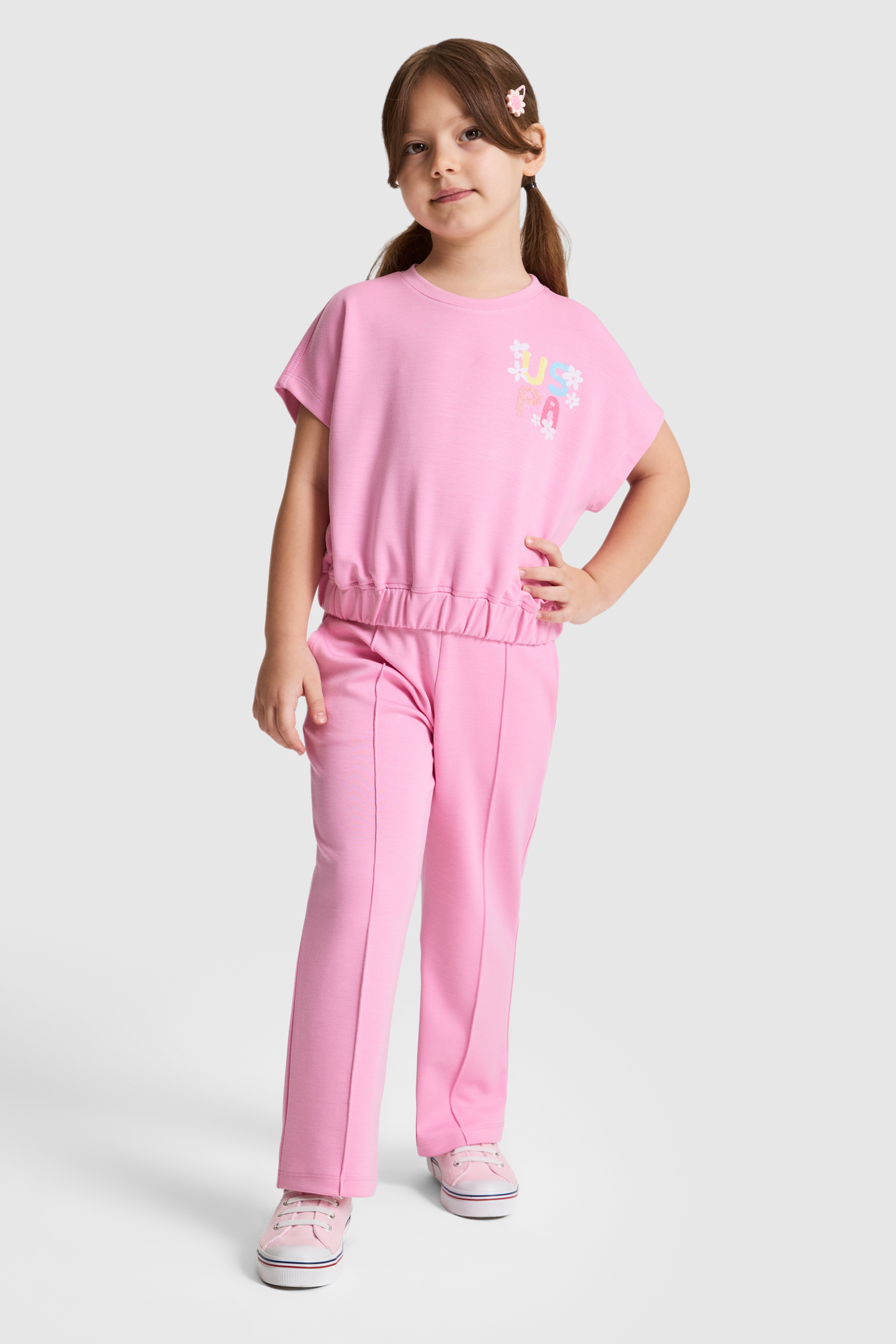 Kız Çocuk Pembe Bisiklet Yaka Tişört - Image 4