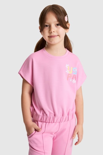 Kız Çocuk Pembe Bisiklet Yaka Tişört