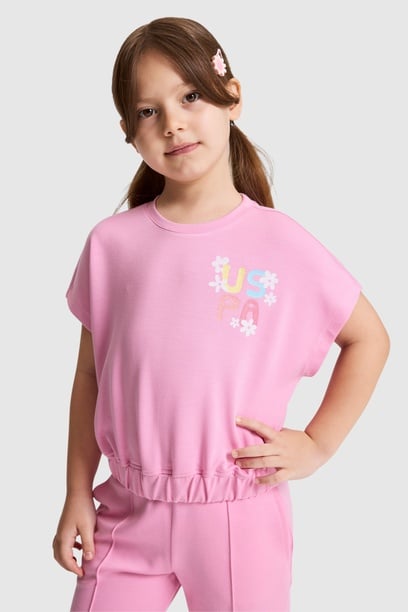 Kız Çocuk Pembe Bisiklet Yaka Tişört