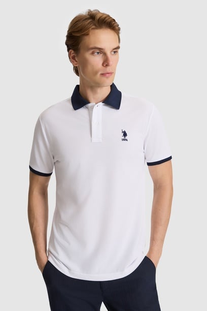 Erkek Beyaz Regular Fit Polo Yaka Basic Tişört