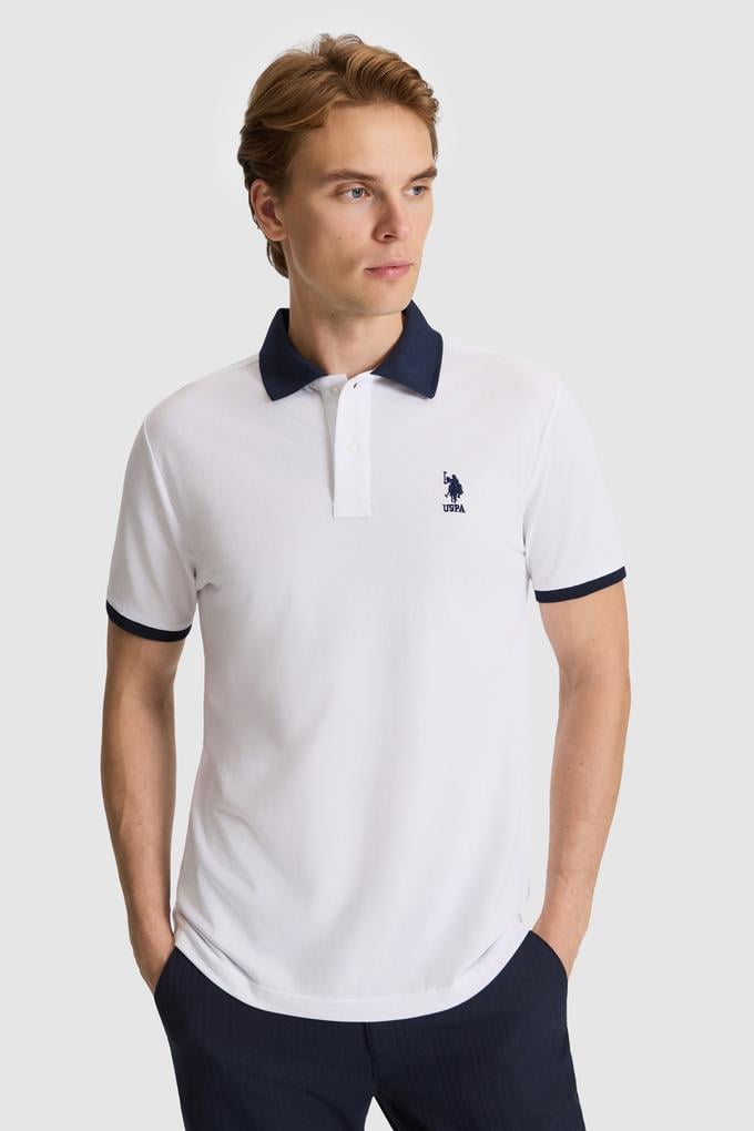 Erkek Beyaz Regular Fit Polo Yaka Basic Tişört