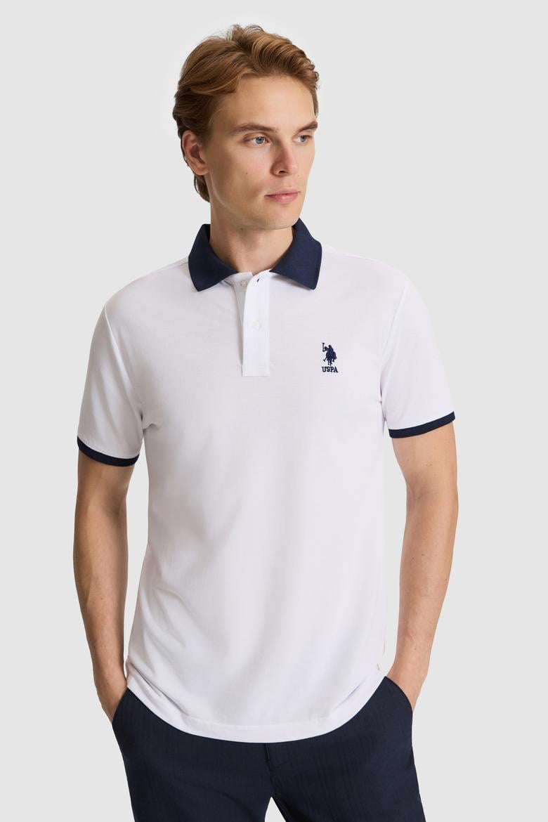 Erkek Beyaz Regular Fit Polo Yaka Basic Tişört